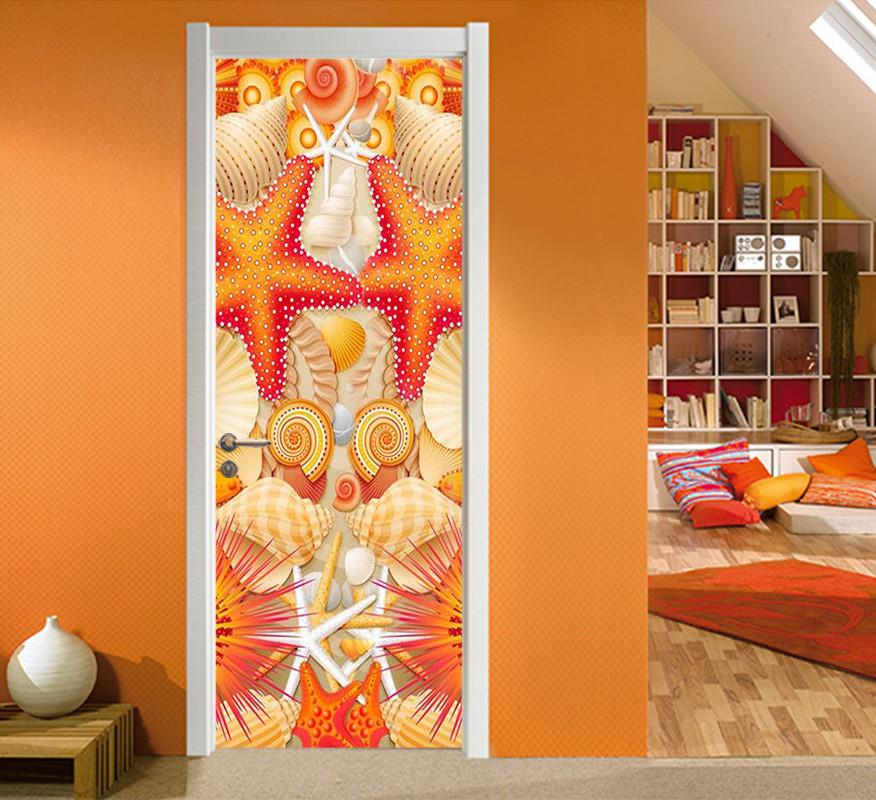 3D orange starfish oil painting door mural Wallpaper AJ Wallpaper
