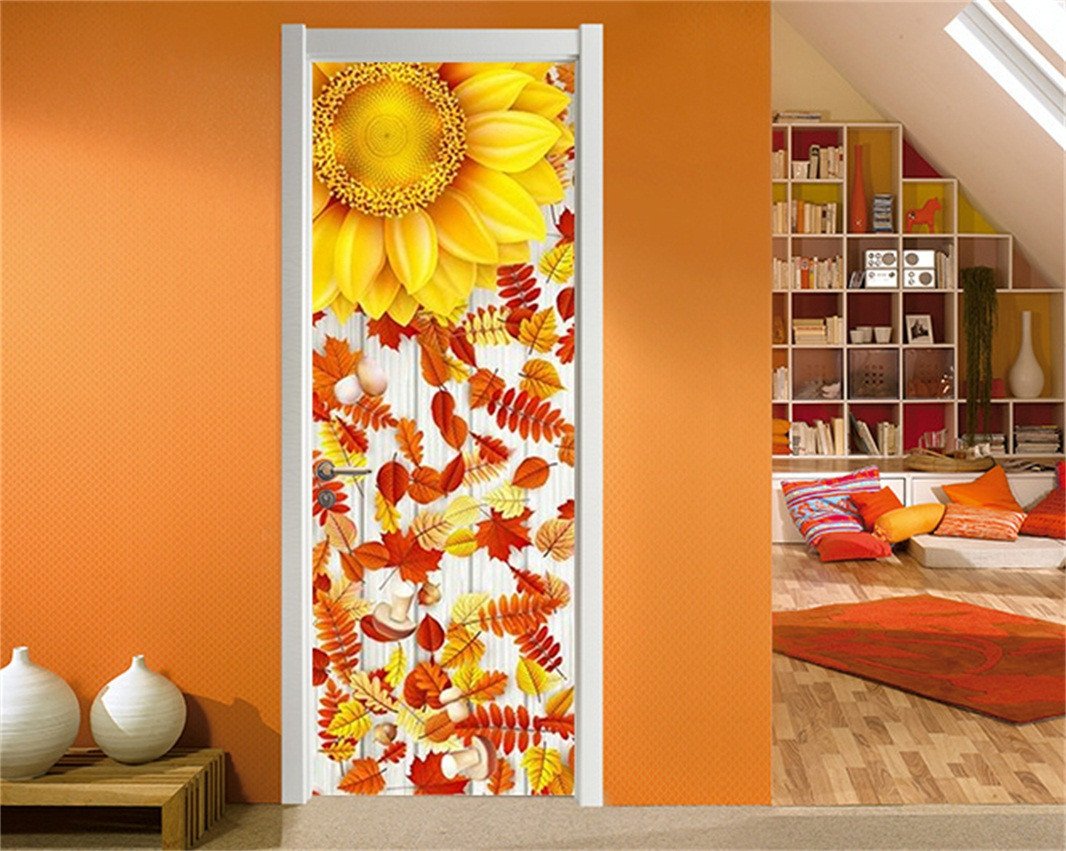 3D sunflower oil painting door mural Wallpaper AJ Wallpaper