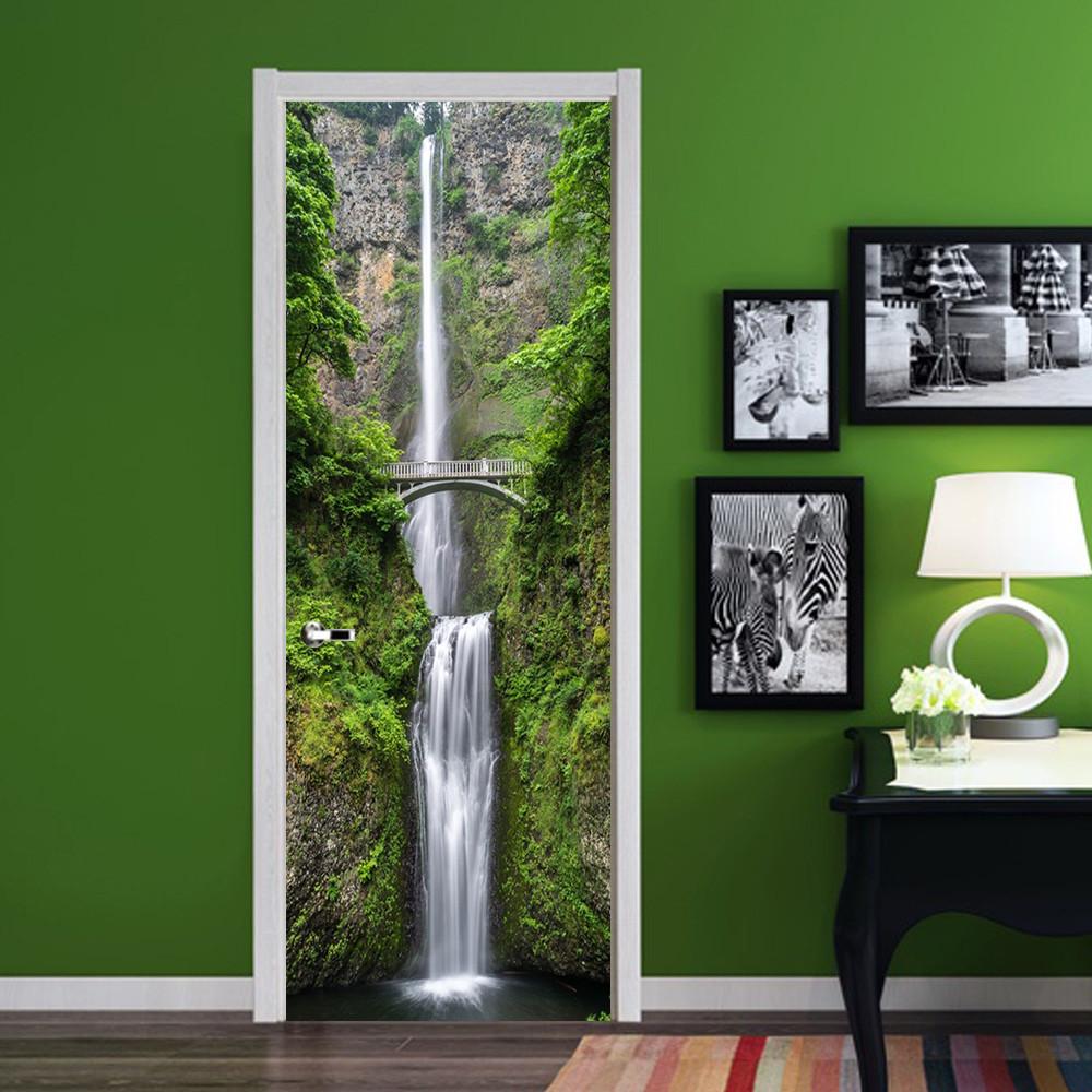 3D waterfalls in the mountains door mural Wallpaper AJ Wallpaper