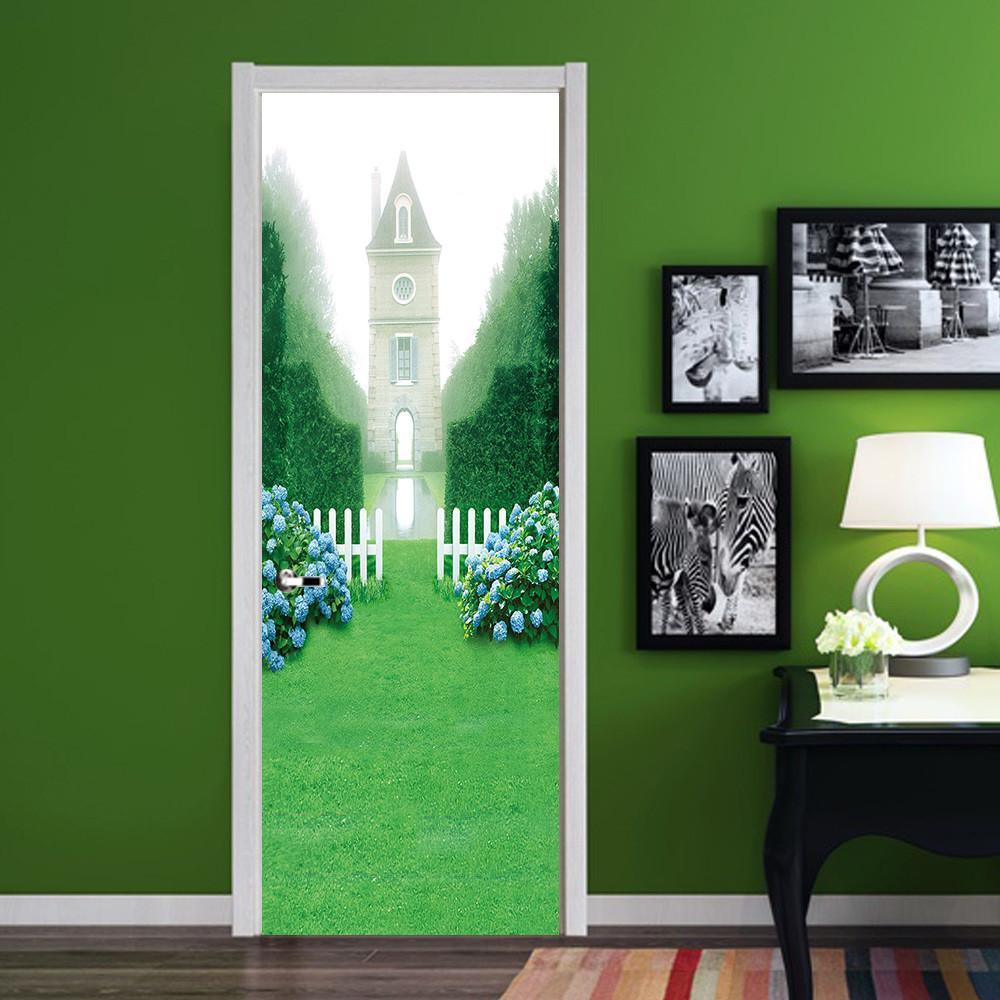 3D water tower flower door mural Wallpaper AJ Wallpaper