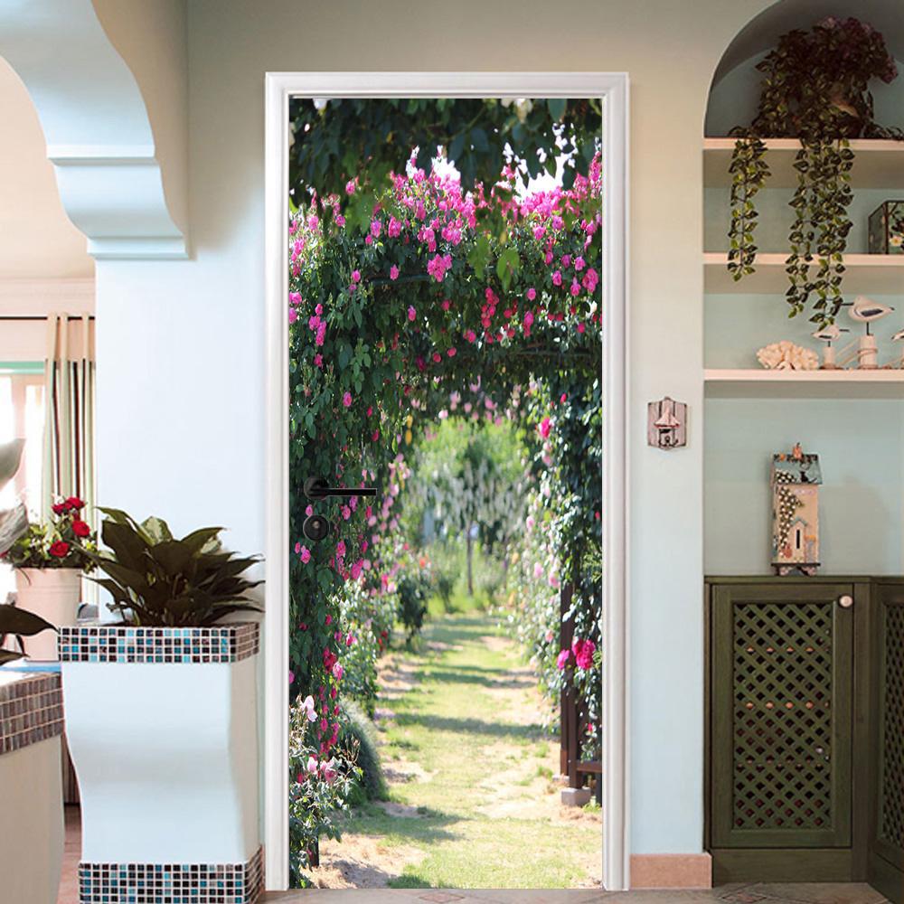 3D fresh flower arched bice door mural Wallpaper AJ Wallpaper
