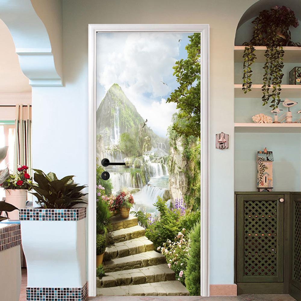 3D distant mountains painting door mural Wallpaper AJ Wallpaper