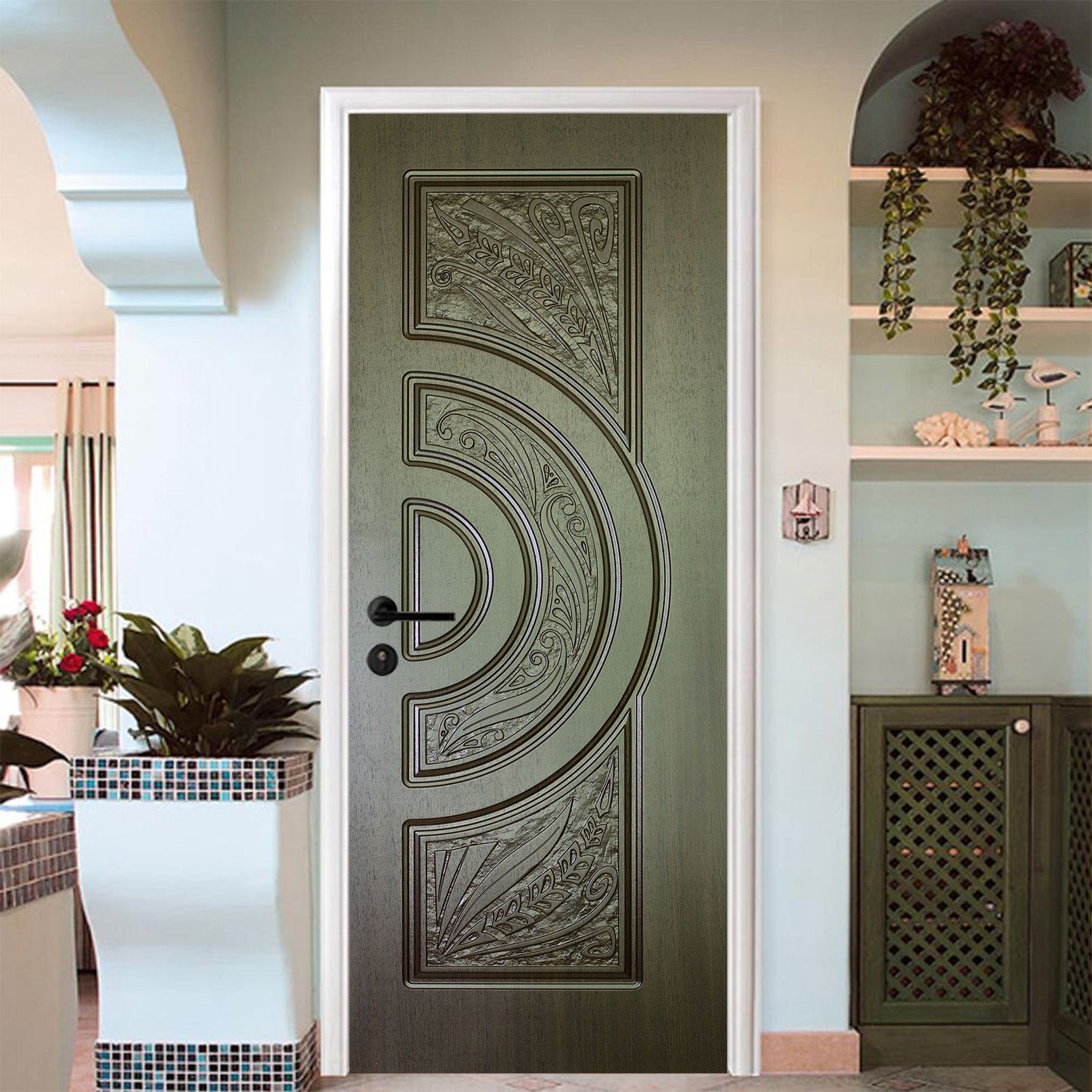 3D Green Pattern 009 Door Mural