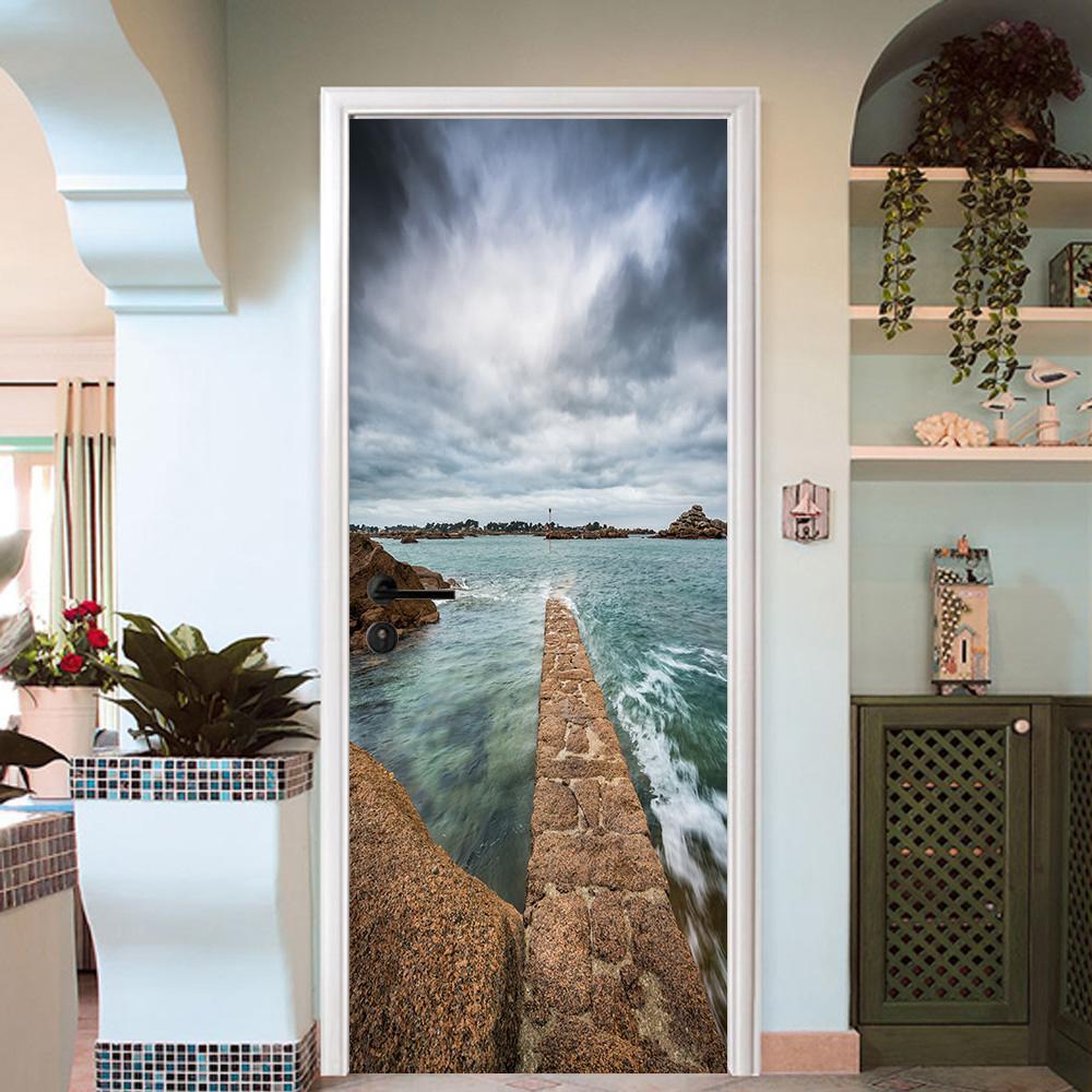3D road in the sea white clouds door mural Wallpaper AJ Wallpaper