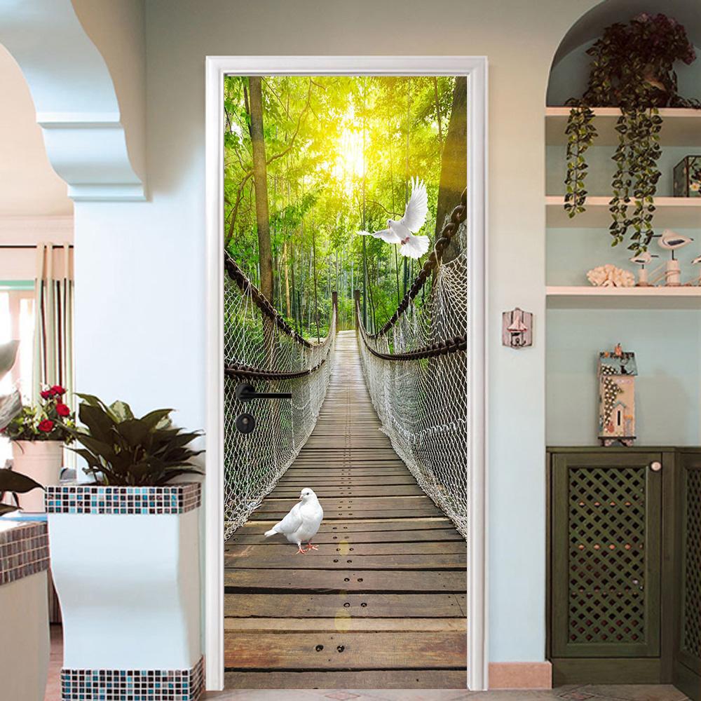 3D dove the forest suspension bridge door mural Wallpaper AJ Wallpaper