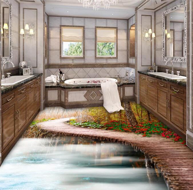 3D Forest Wood Bridge Floor Mural Wallpaper AJ Wallpaper 2