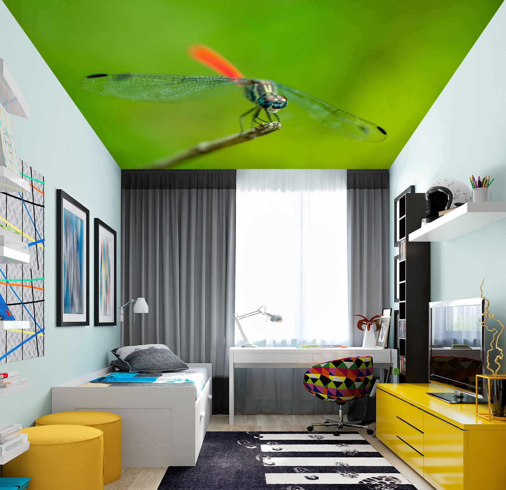3D Green Dragonfly 405 Assaf Frank Ceiling Wallpaper Murals