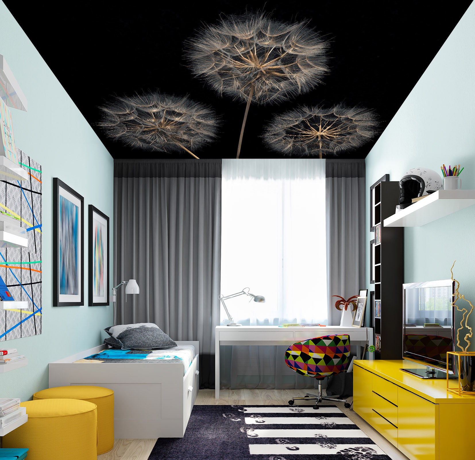 3D Black Dandelion 2584 Assaf Frank Ceiling Wallpaper Murals