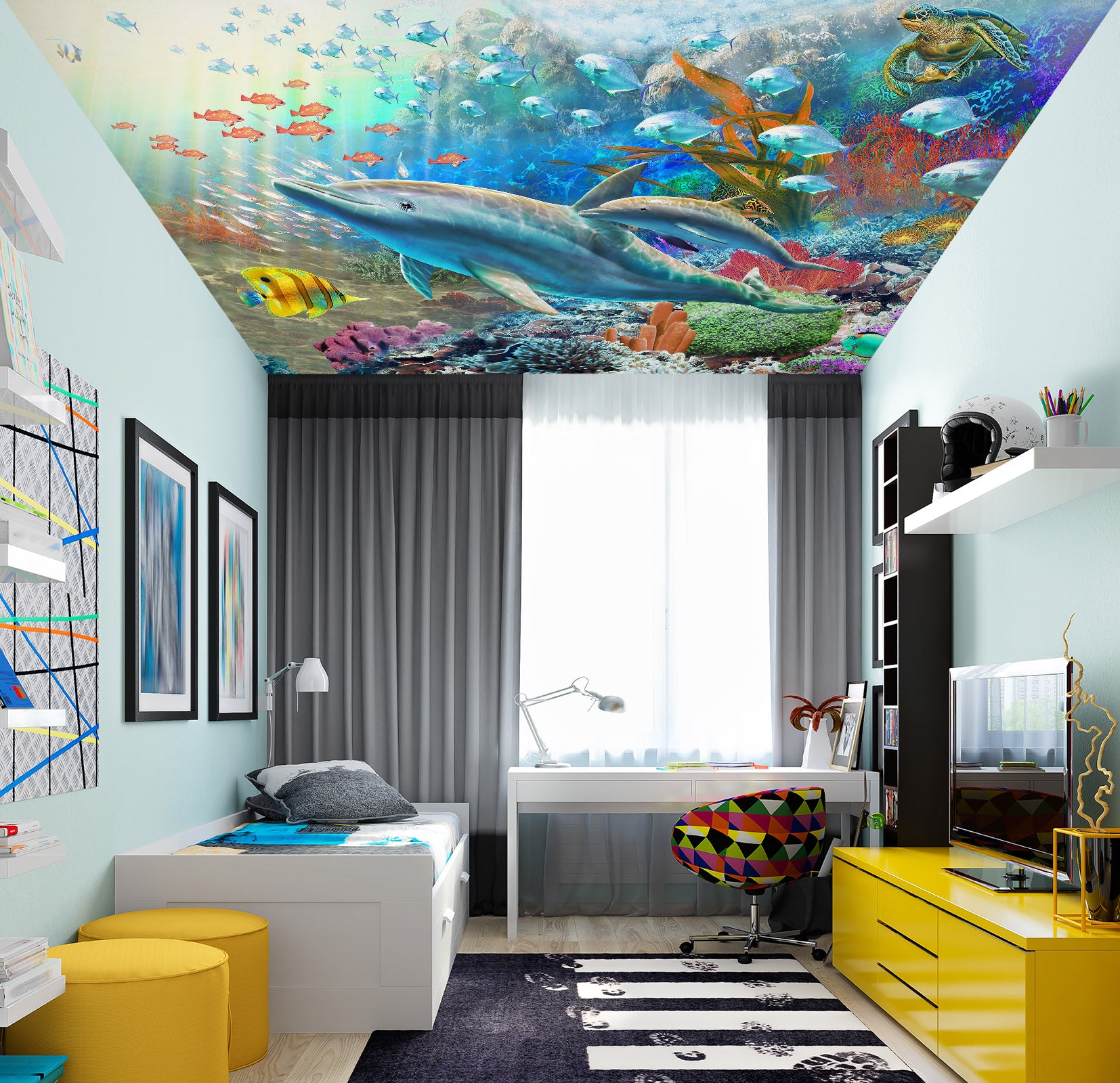 3D Dolphin Fish 1006 Adrian Chesterman Ceiling Wallpaper Murals