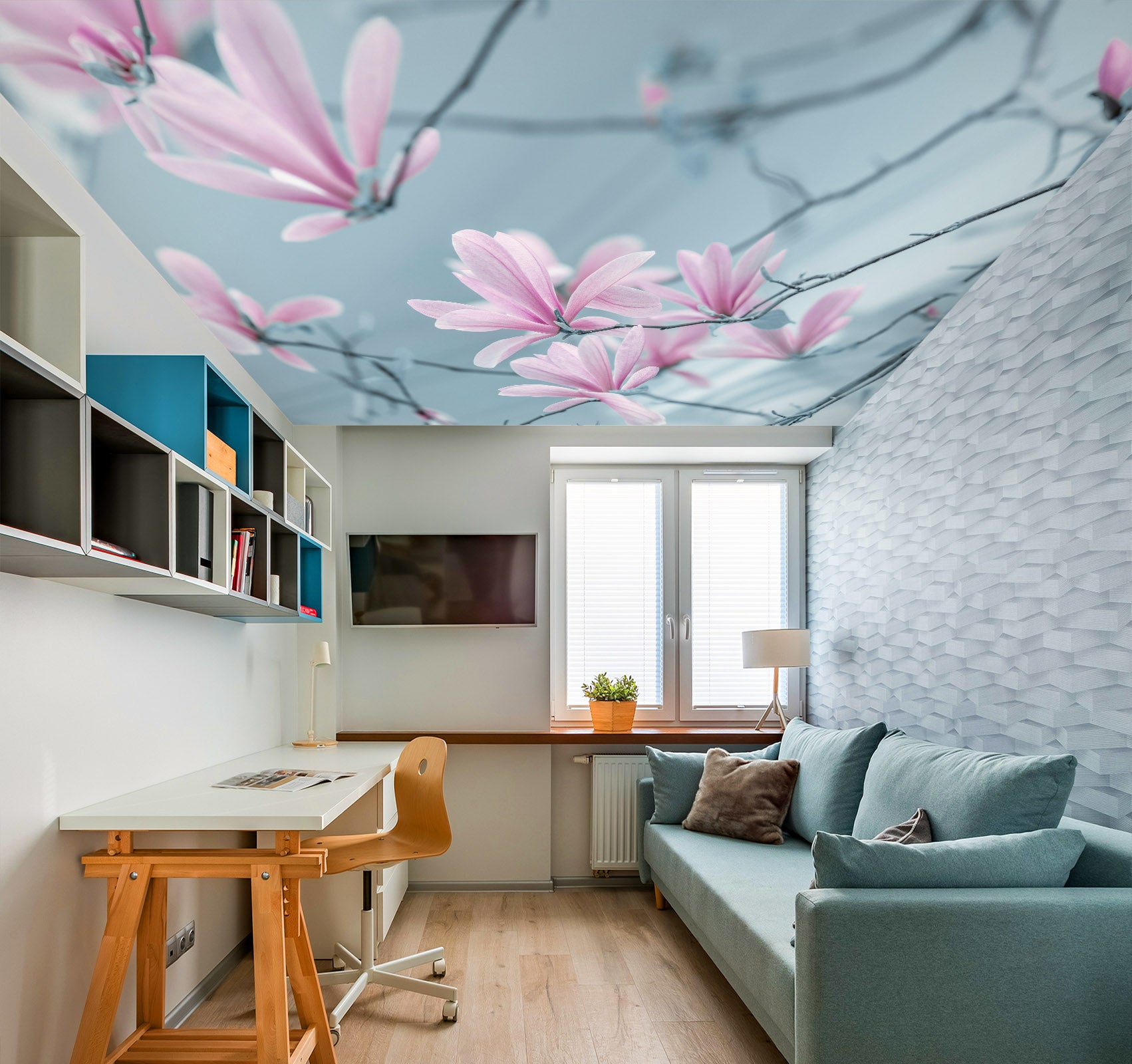 3D Pink Flower Branch 2589 Assaf Frank Ceiling Wallpaper Murals