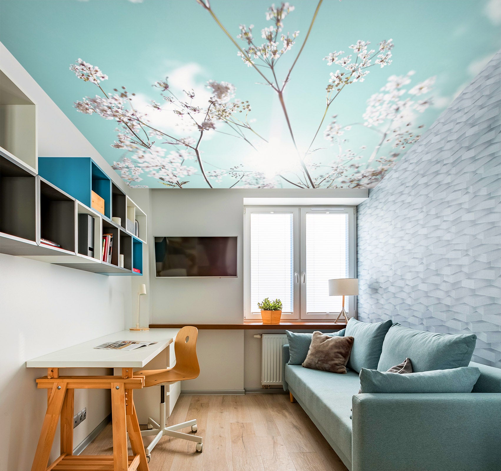 3D Sunshine White Flower 2573 Assaf Frank Ceiling Wallpaper Murals