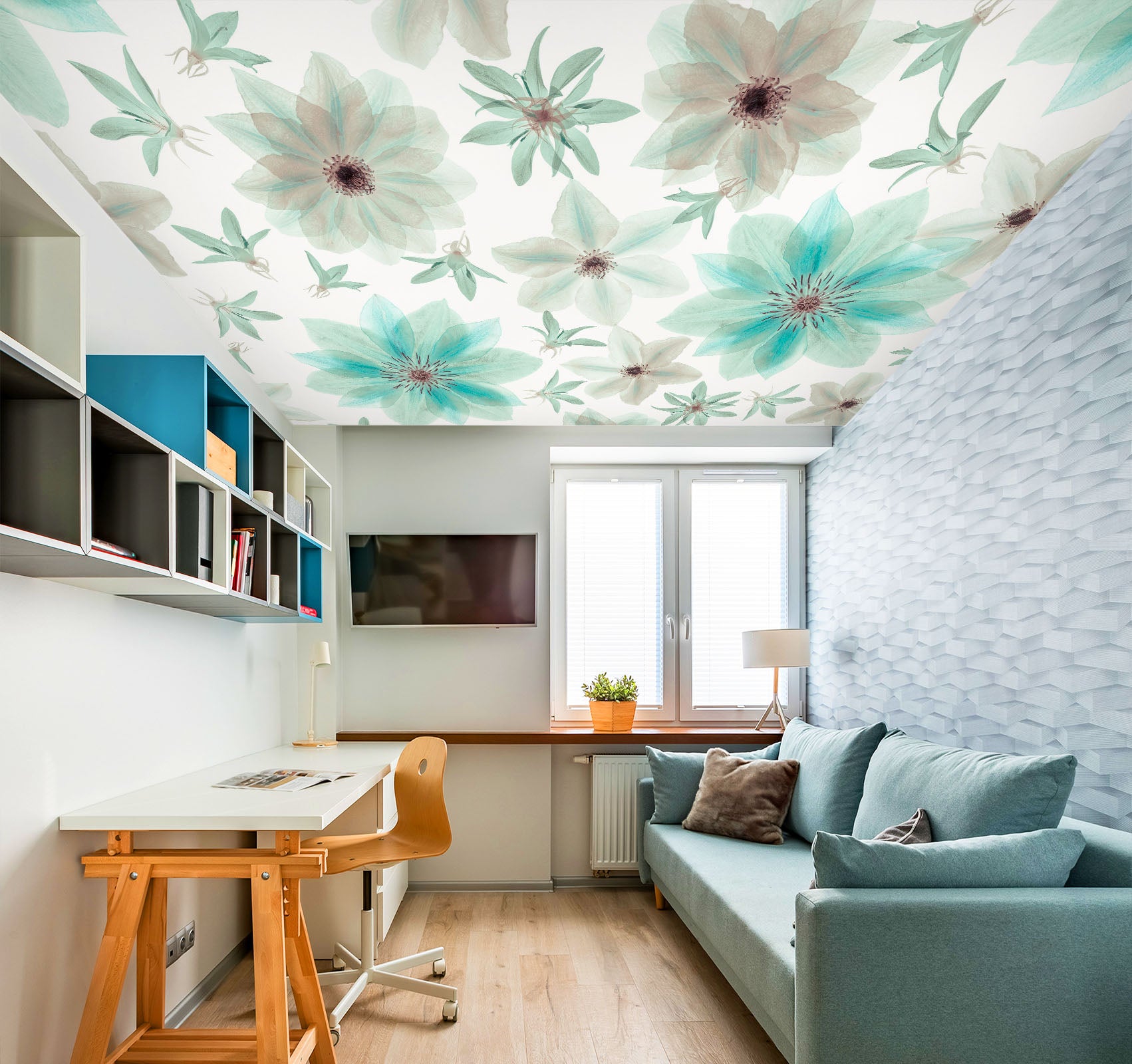 3D Green Petal Flower 2597 Assaf Frank Ceiling Wallpaper Murals