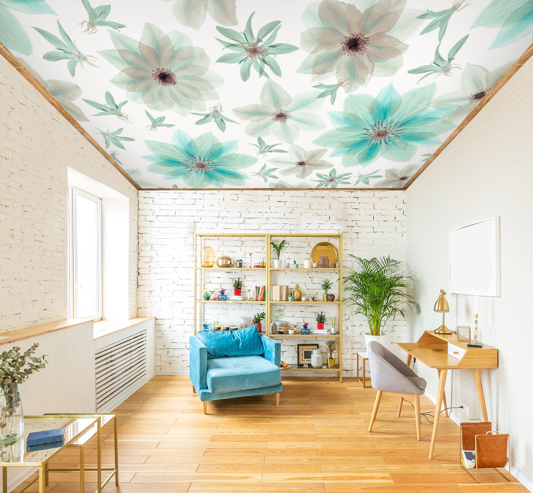 3D Green Petal Flower 2597 Assaf Frank Ceiling Wallpaper Murals