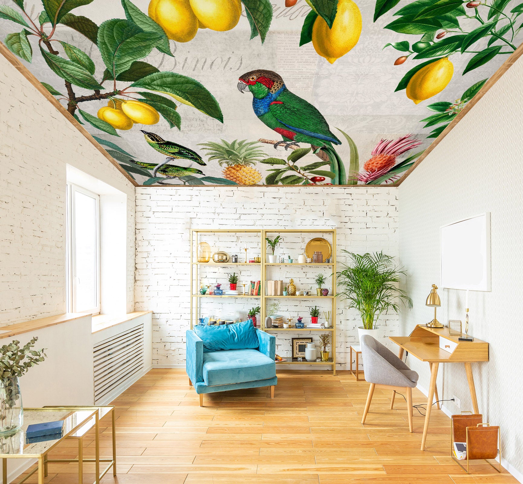 3D Green Parrot Lemon 978 Andrea Haase Ceiling Wallpaper Murals