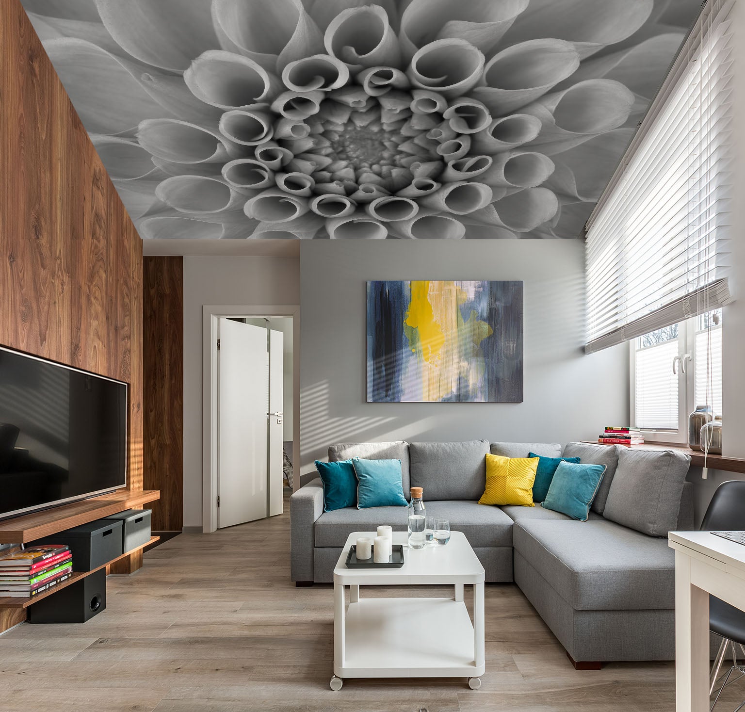 3D Grey Flower 2553 Assaf Frank Ceiling Wallpaper Murals