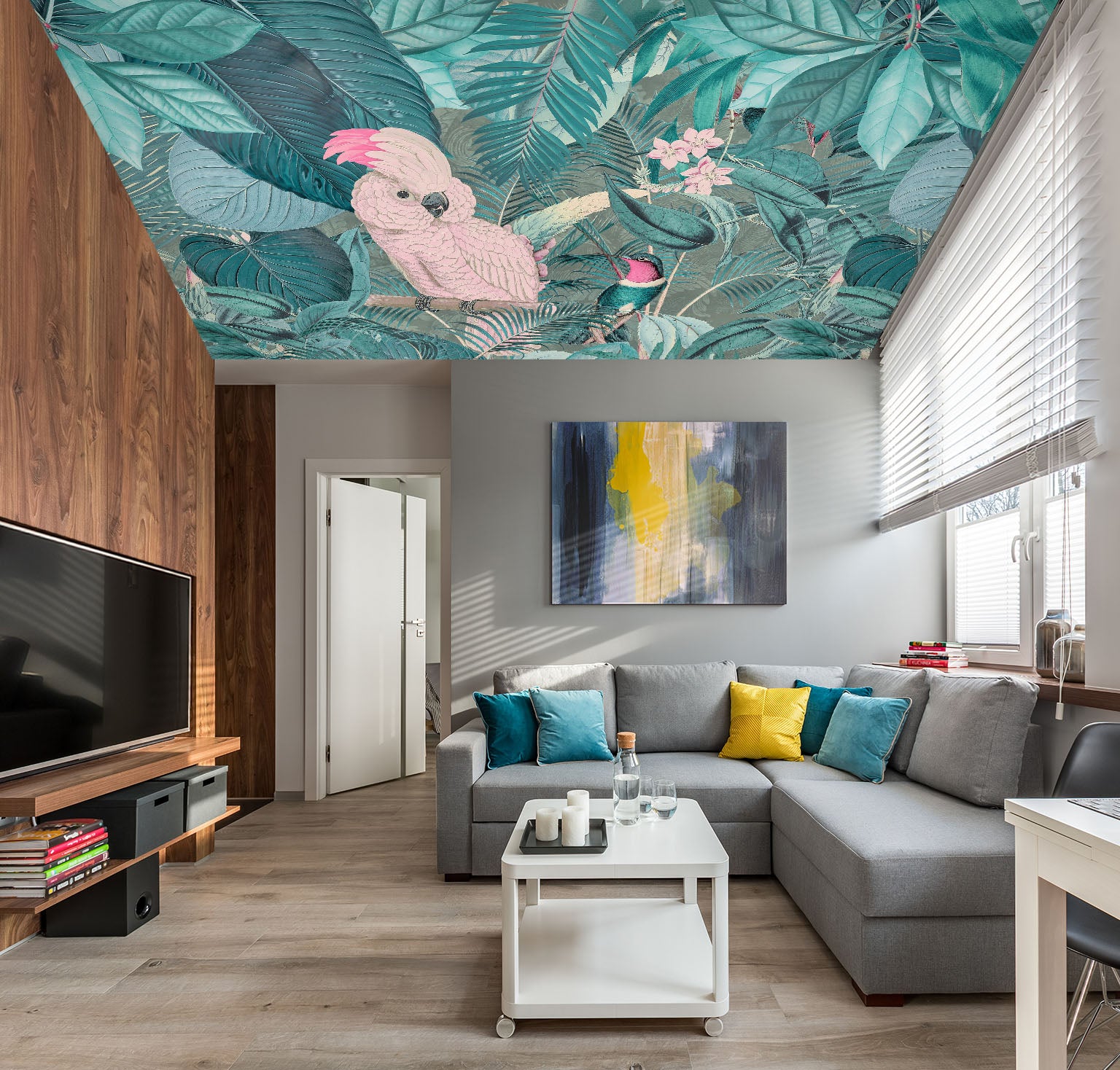 3D Blue Leaf Parrot 5257 Andrea Haase Ceiling Wallpaper Murals
