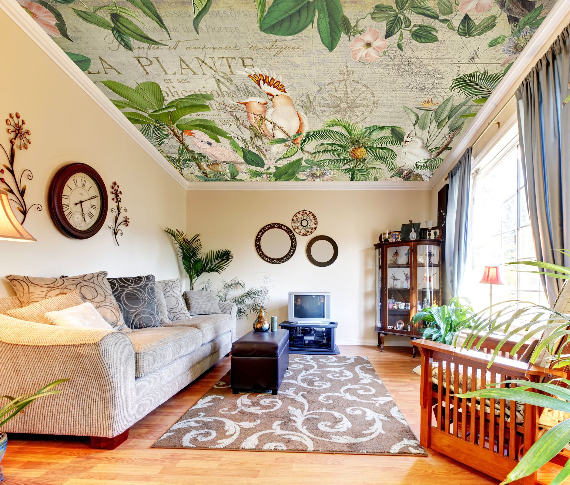 3D Green Leaf Parrot 5275 Andrea Haase Ceiling Wallpaper Murals