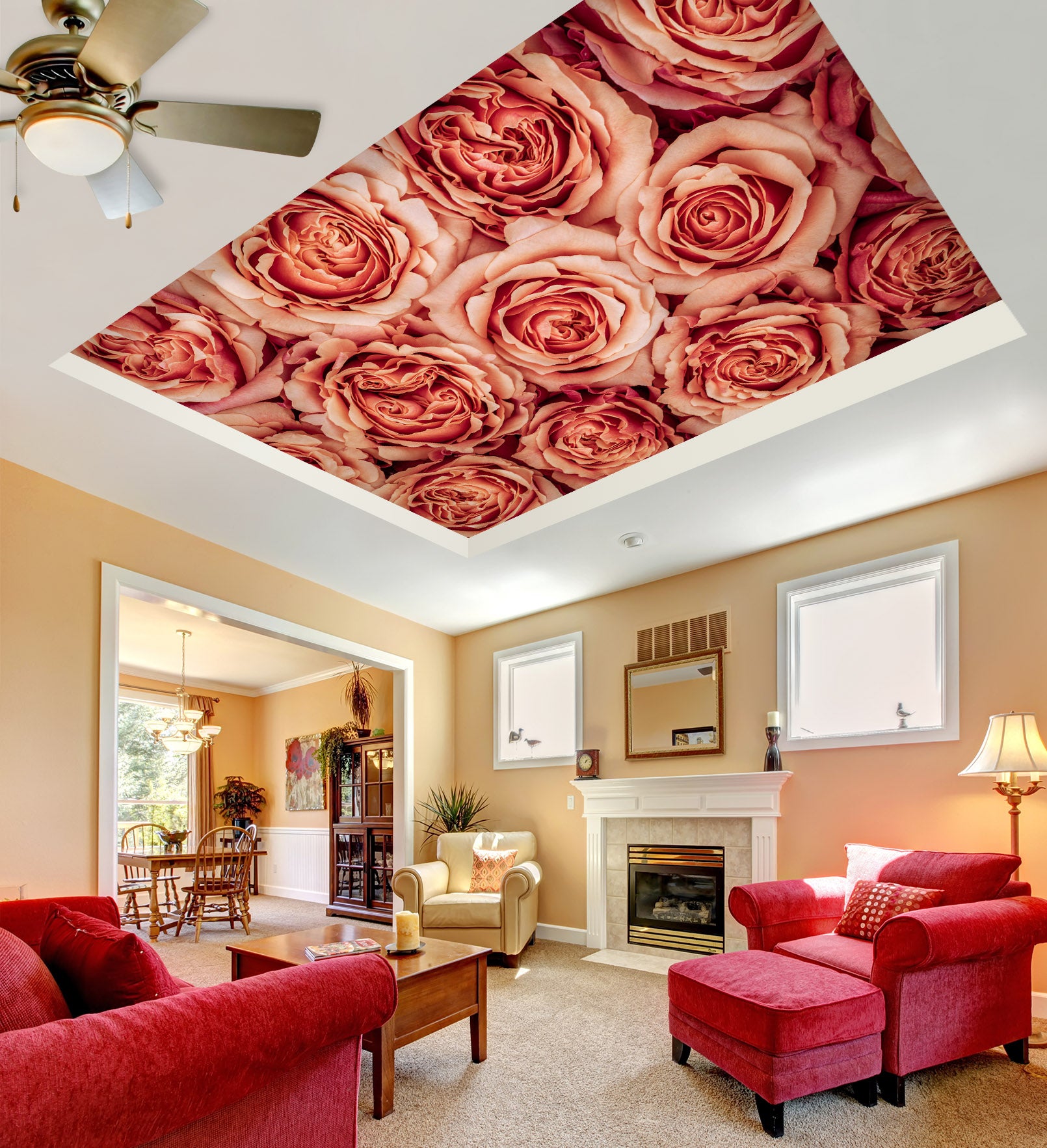 3D Bright Red Rose 2557 Assaf Frank Ceiling Wallpaper Murals