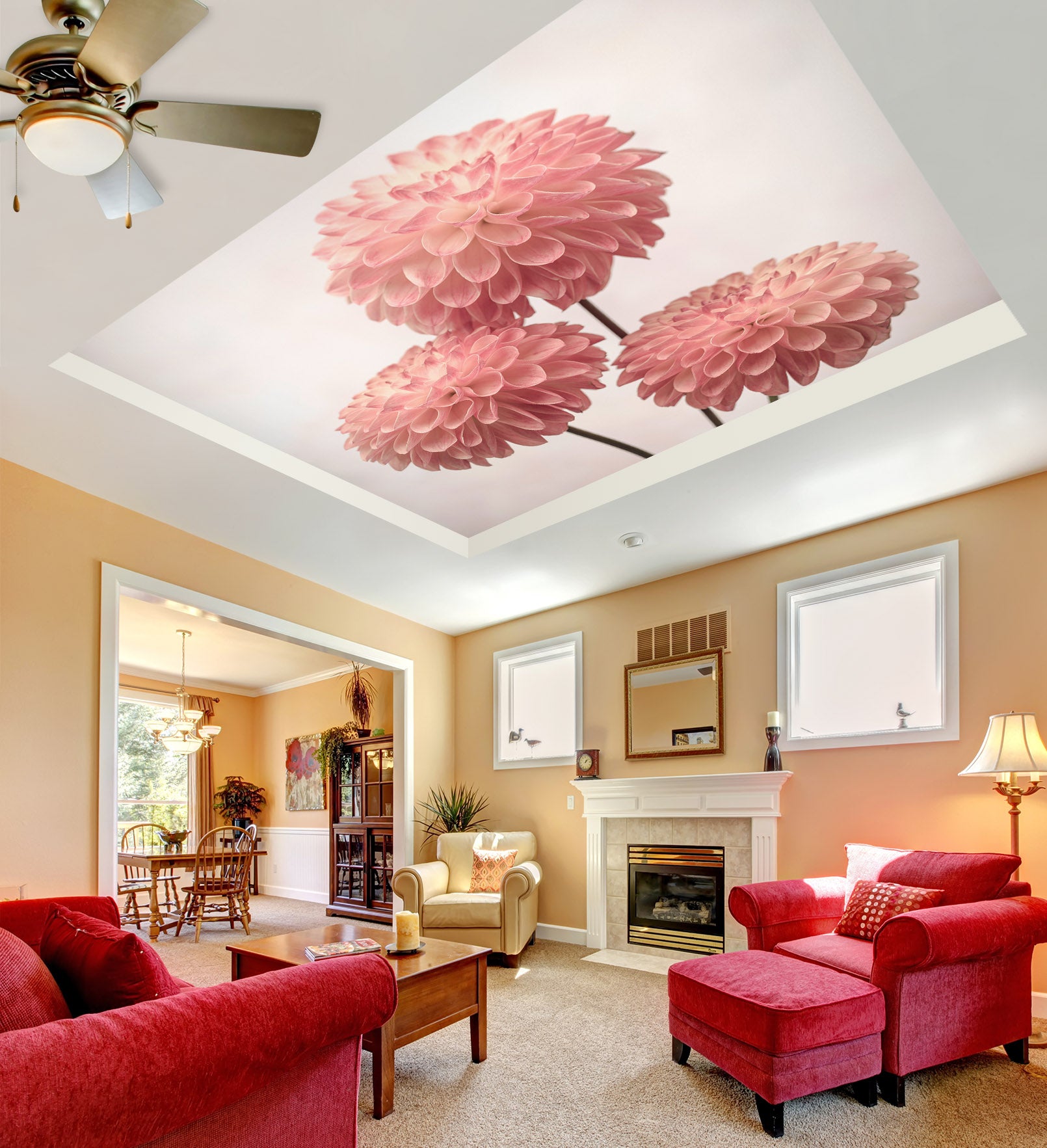 3D Red Chrysanthemum 2582 Assaf Frank Ceiling Wallpaper Murals