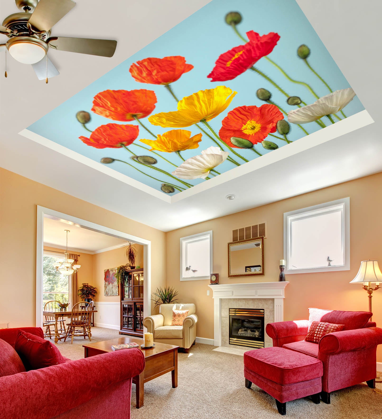 3D Red Yellow Poppy 2562 Assaf Frank Ceiling Wallpaper Murals