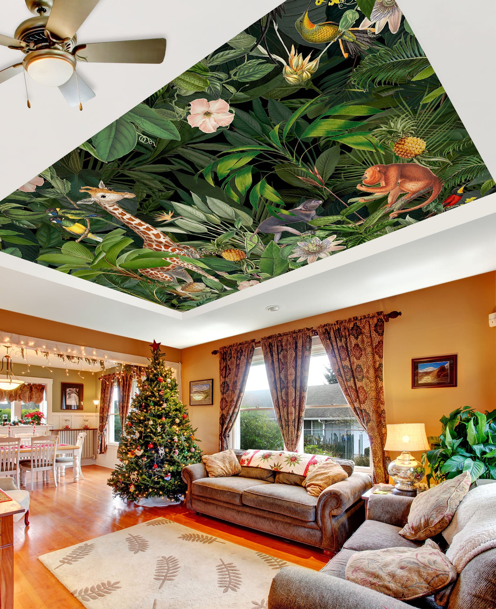 3D Green Leaves Giraffe 5267 Andrea Haase Ceiling Wallpaper Murals