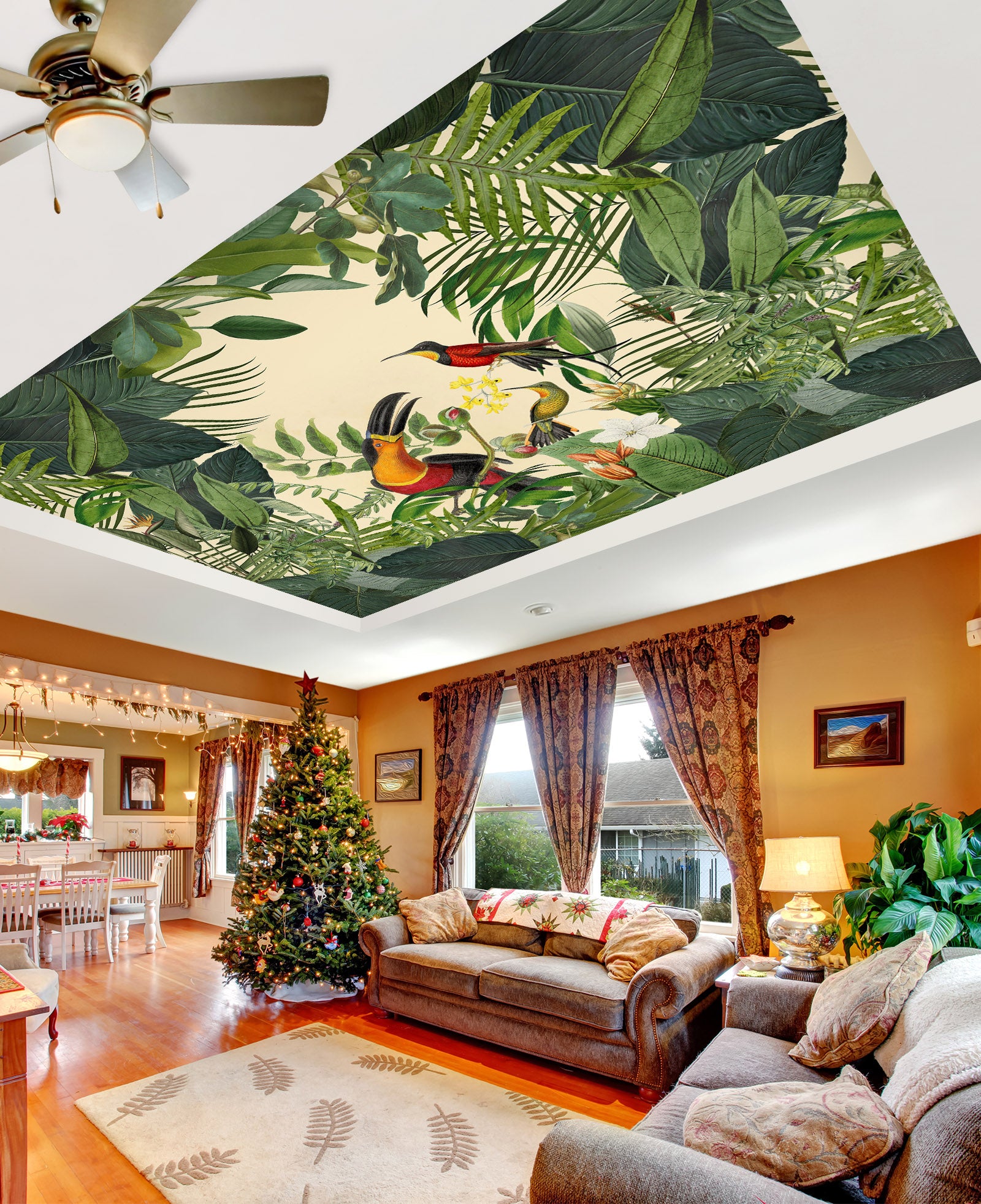 3D Green Leaf Bird 966 Andrea Haase Ceiling Wallpaper Murals