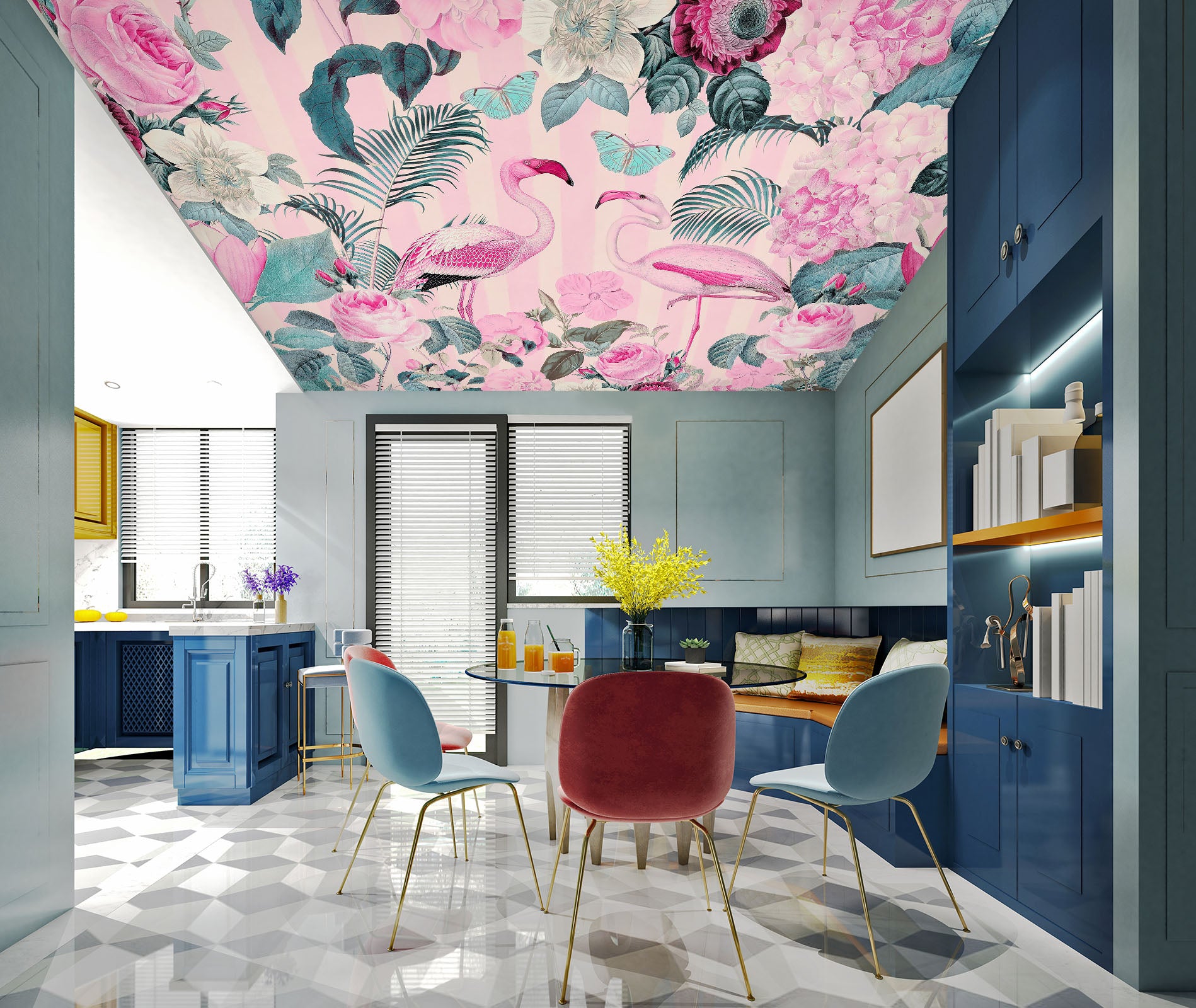 3D Pink Flamingo Rose 977 Andrea Haase Ceiling Wallpaper Murals
