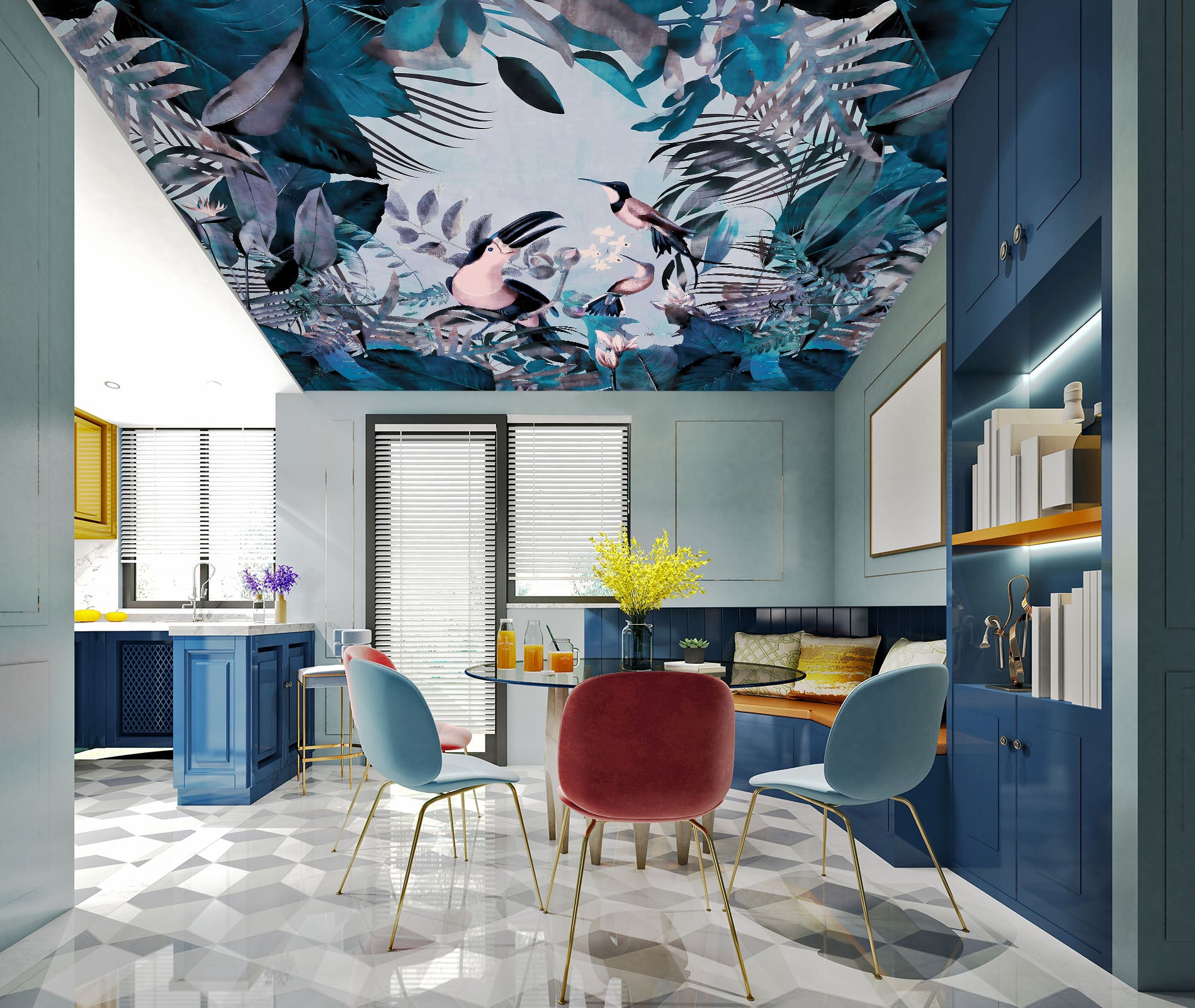 3D Dark Blue Leaves 967 Andrea Haase Ceiling Wallpaper Murals