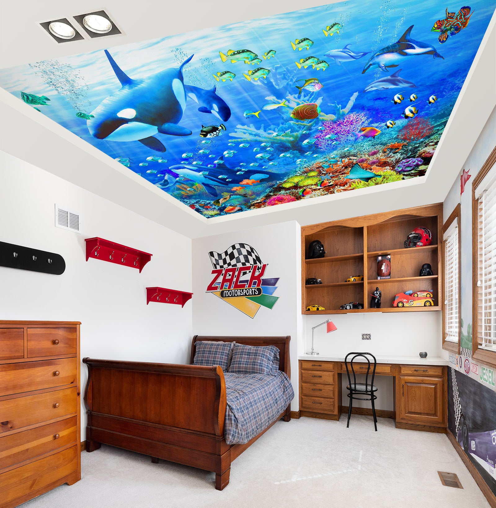 3D Blue Coral Fish 1004 Adrian Chesterman Ceiling Wallpaper Murals