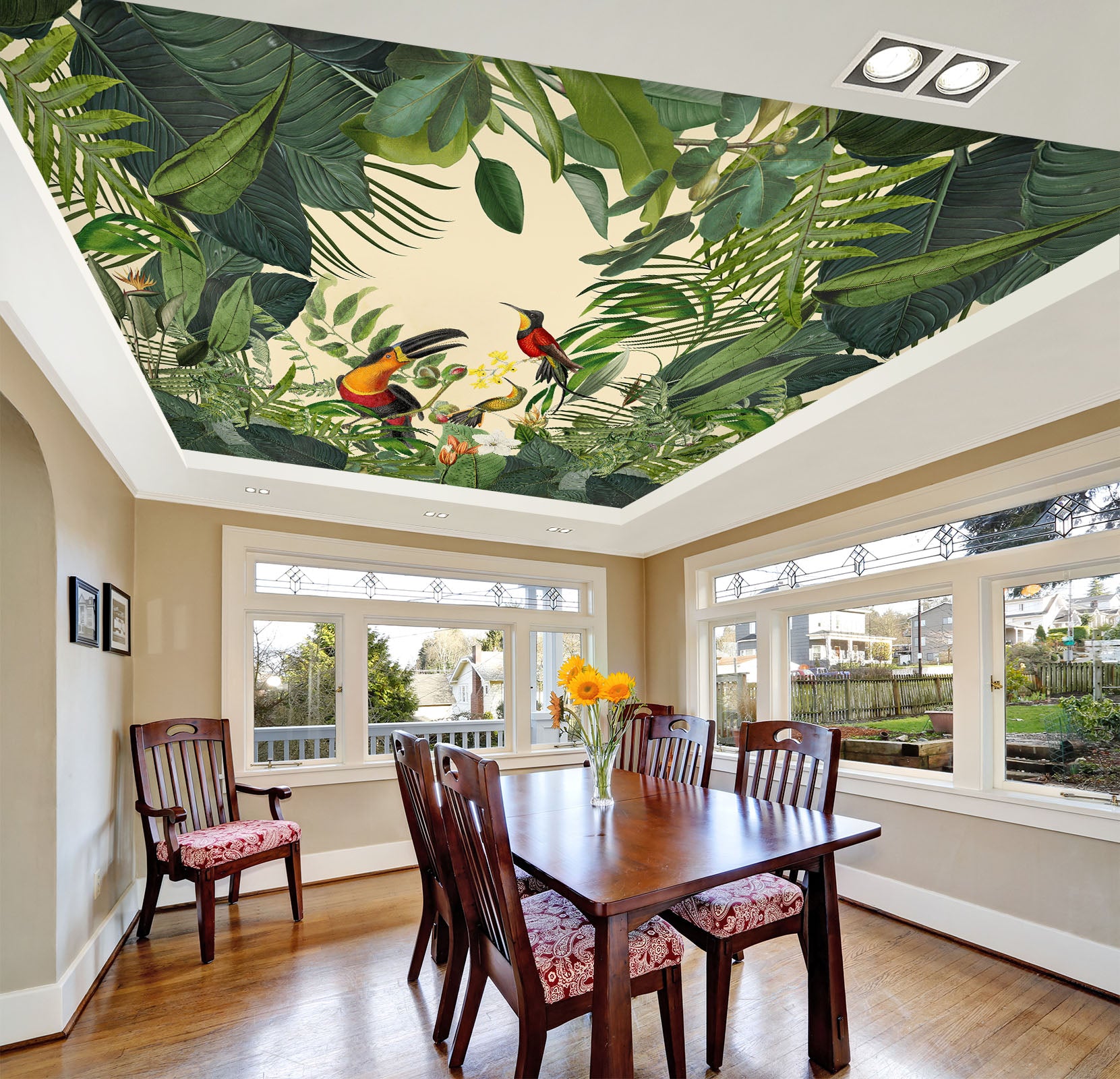3D Green Leaf Bird 966 Andrea Haase Ceiling Wallpaper Murals