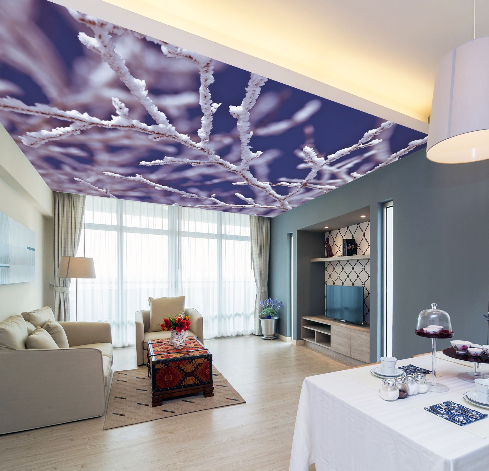 3D Winter Snow Branches 2555 Assaf Frank Ceiling Wallpaper Murals