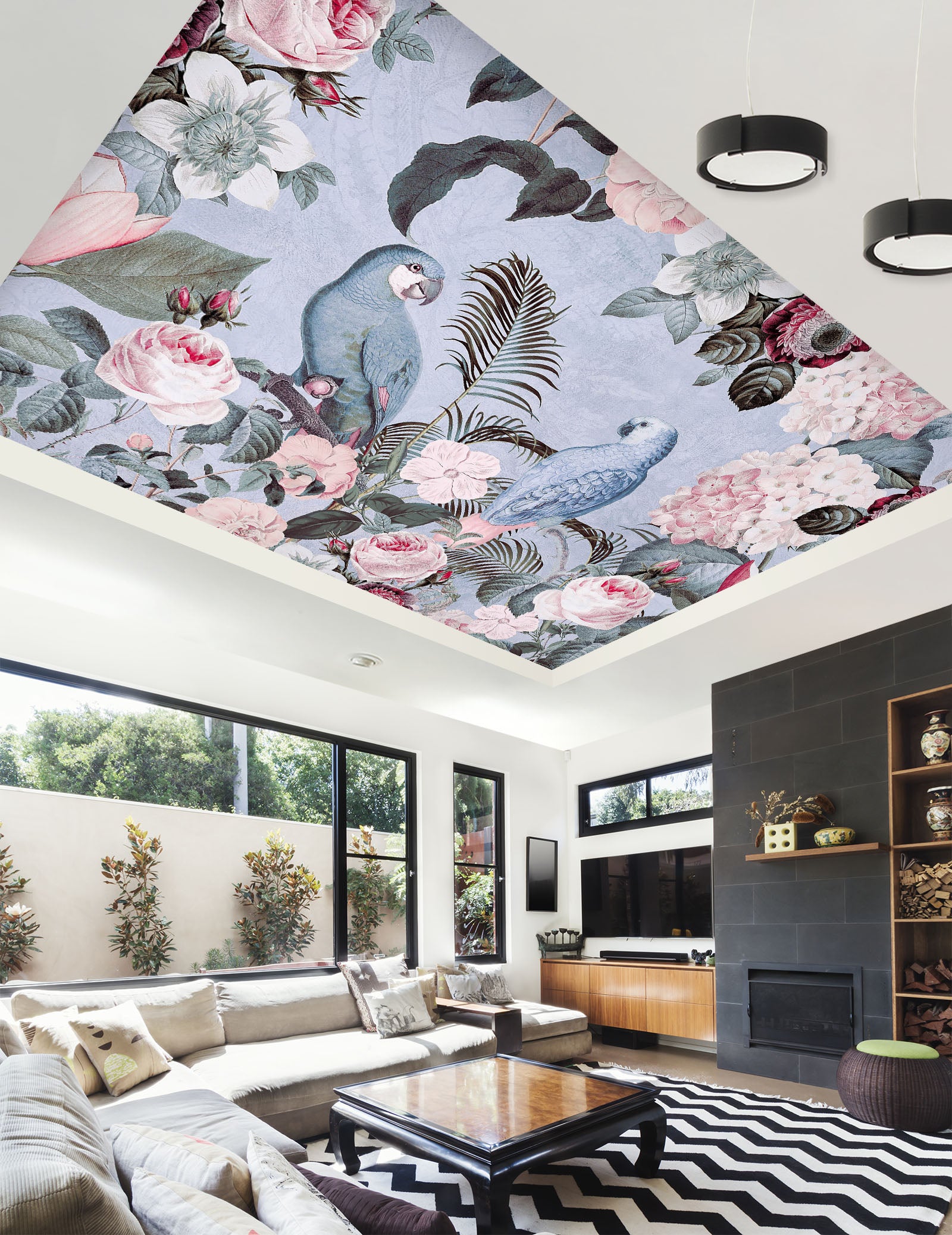 3D Parrot Flower 5259 Andrea Haase Ceiling Wallpaper Murals