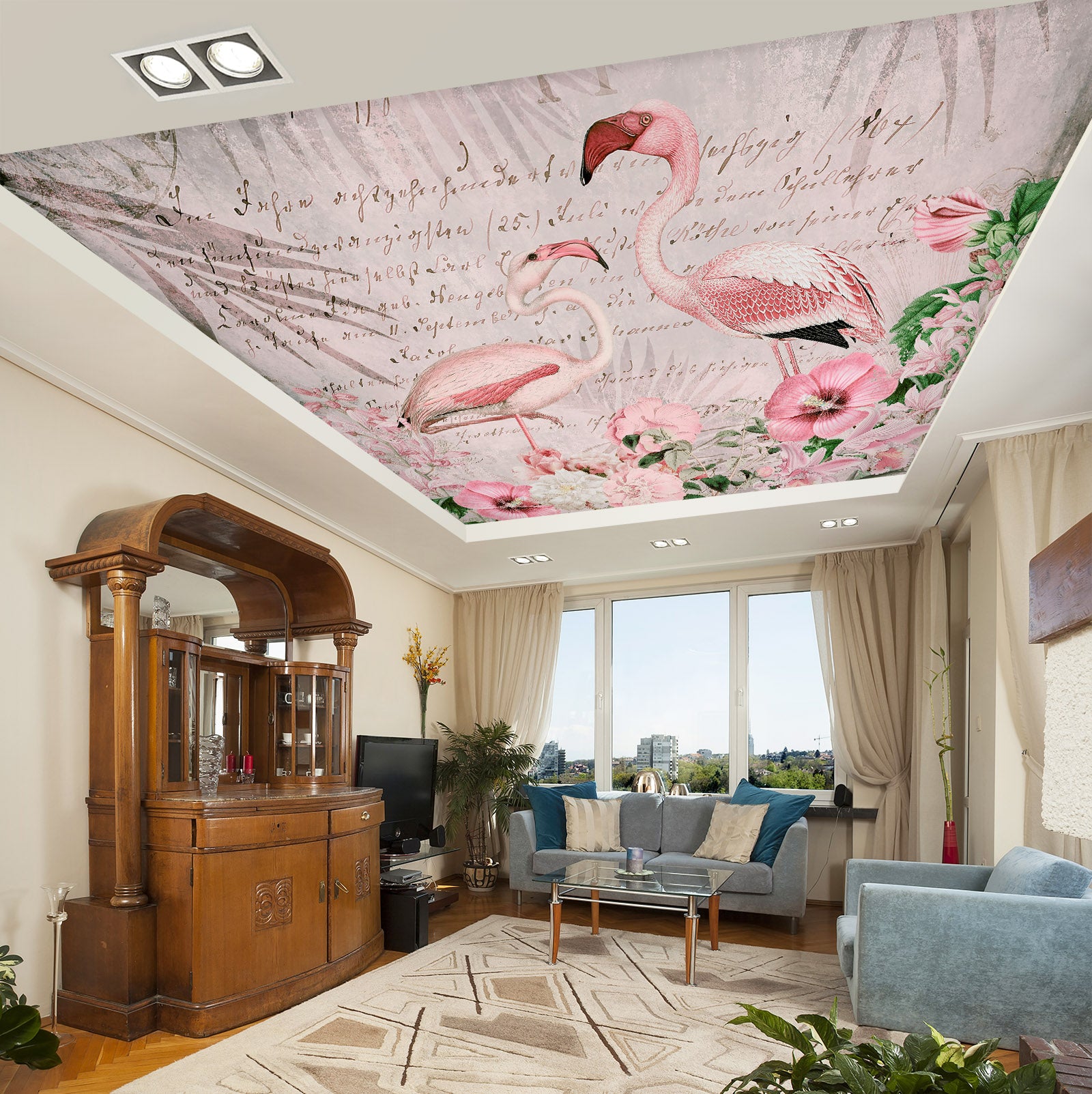 3D Pink Flamingo 974 Andrea Haase Ceiling Wallpaper Murals