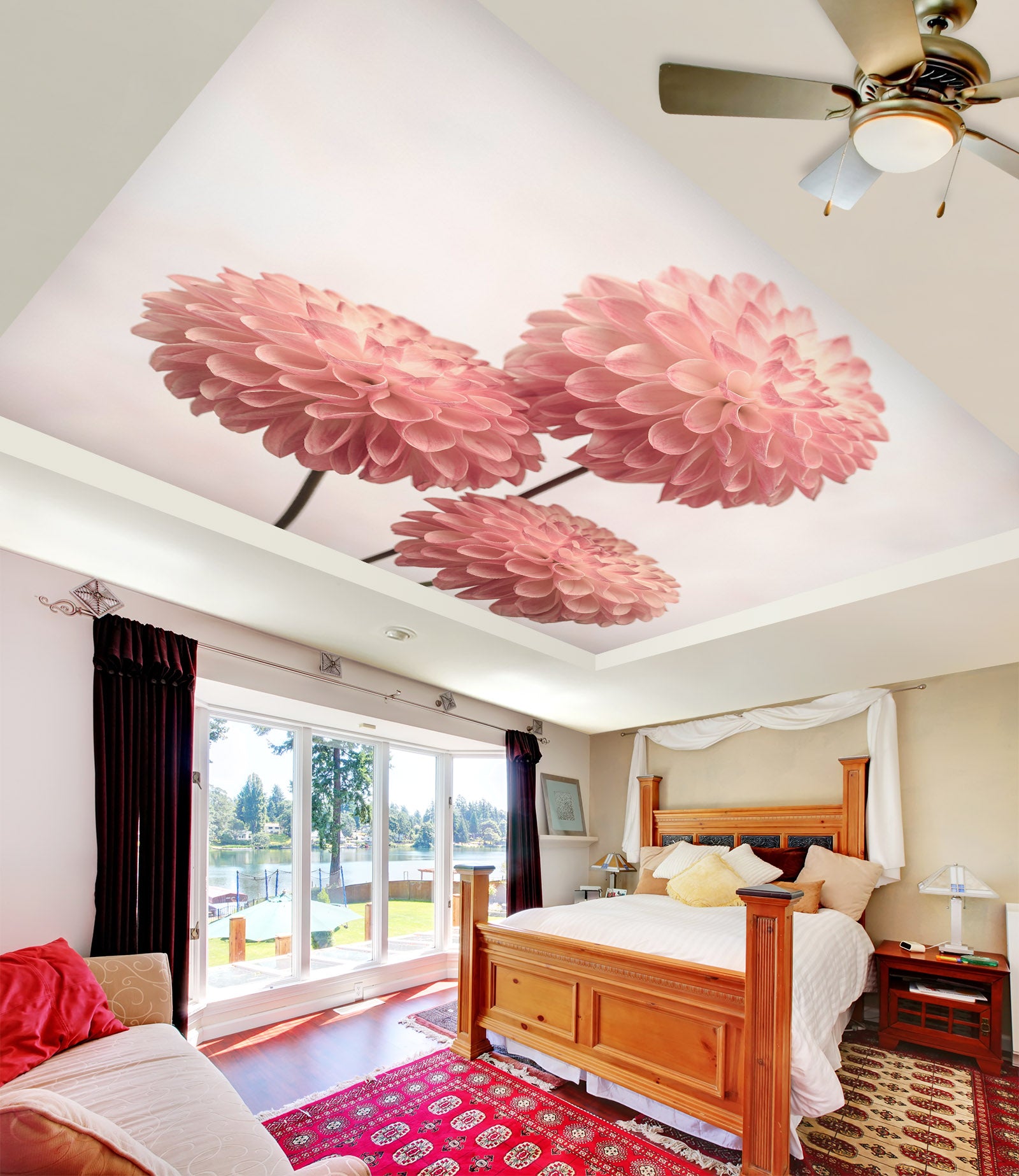 3D Red Chrysanthemum 2582 Assaf Frank Ceiling Wallpaper Murals