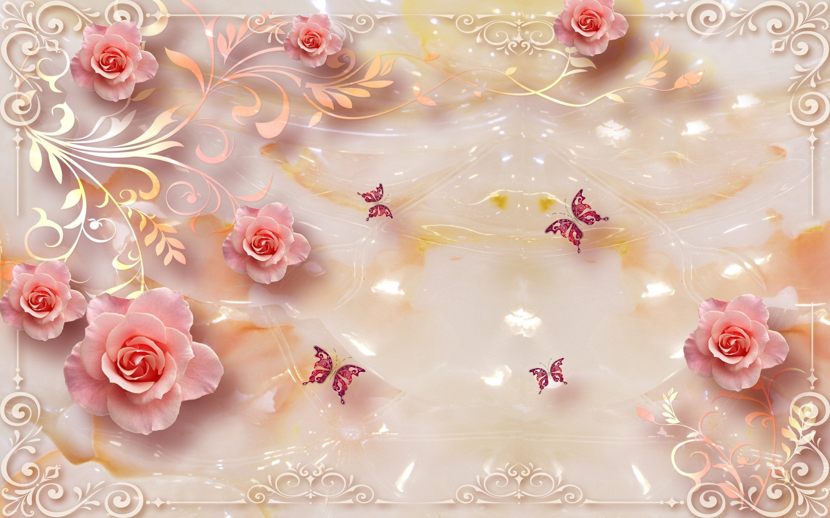 3D Flowers And Butterflies Kitchen Mat Floor Mural Wallpaper AJ Wallpaper