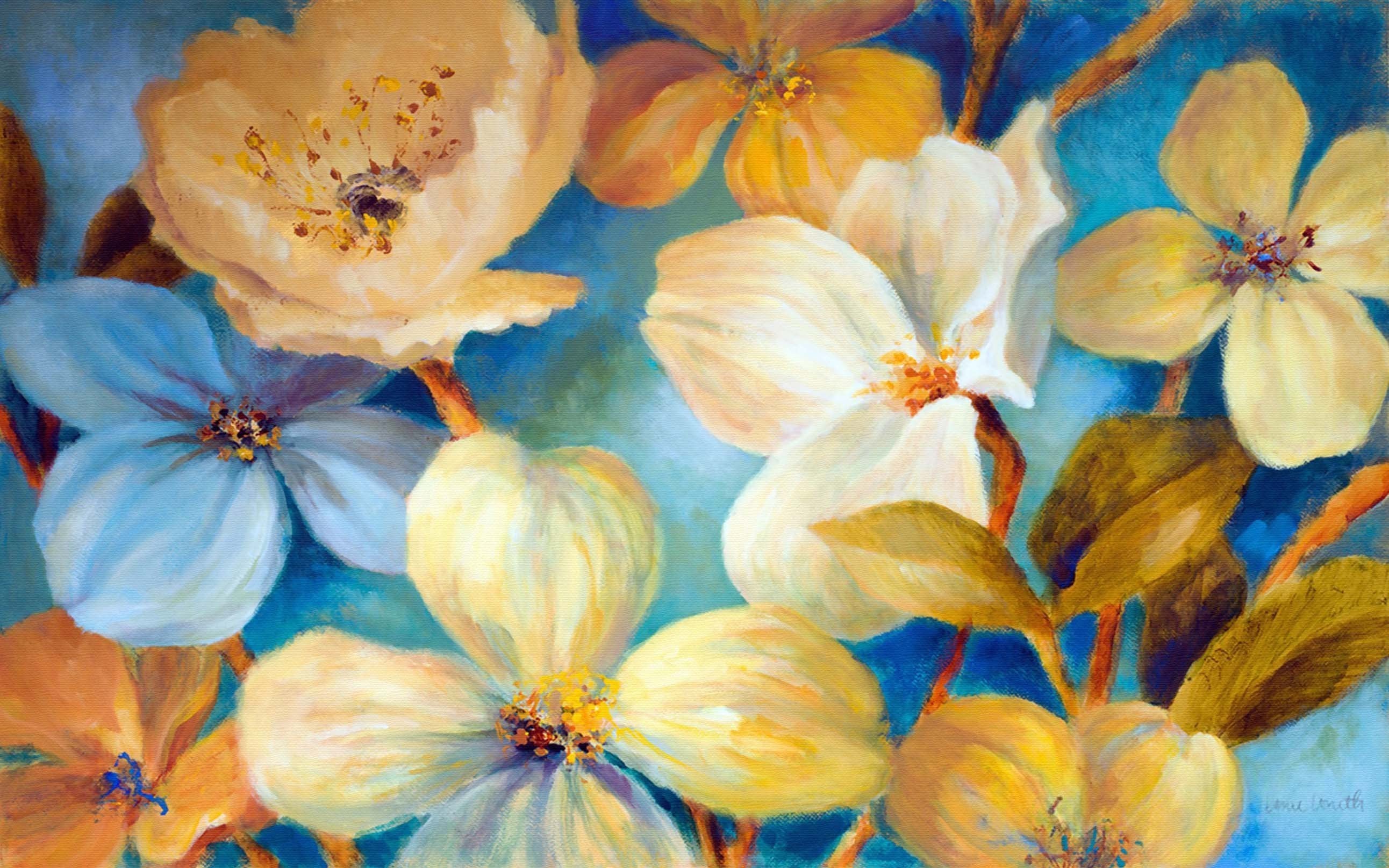 3D Flowers Painting 07 Kitchen Mat Floor Mural Wallpaper AJ Wallpaper