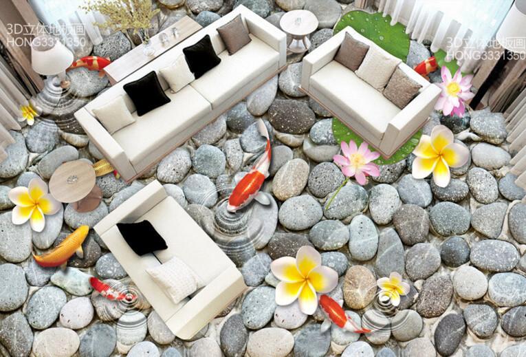 3D Flowers And Pebbles Floor Mural Wallpaper AJ Wallpaper 2