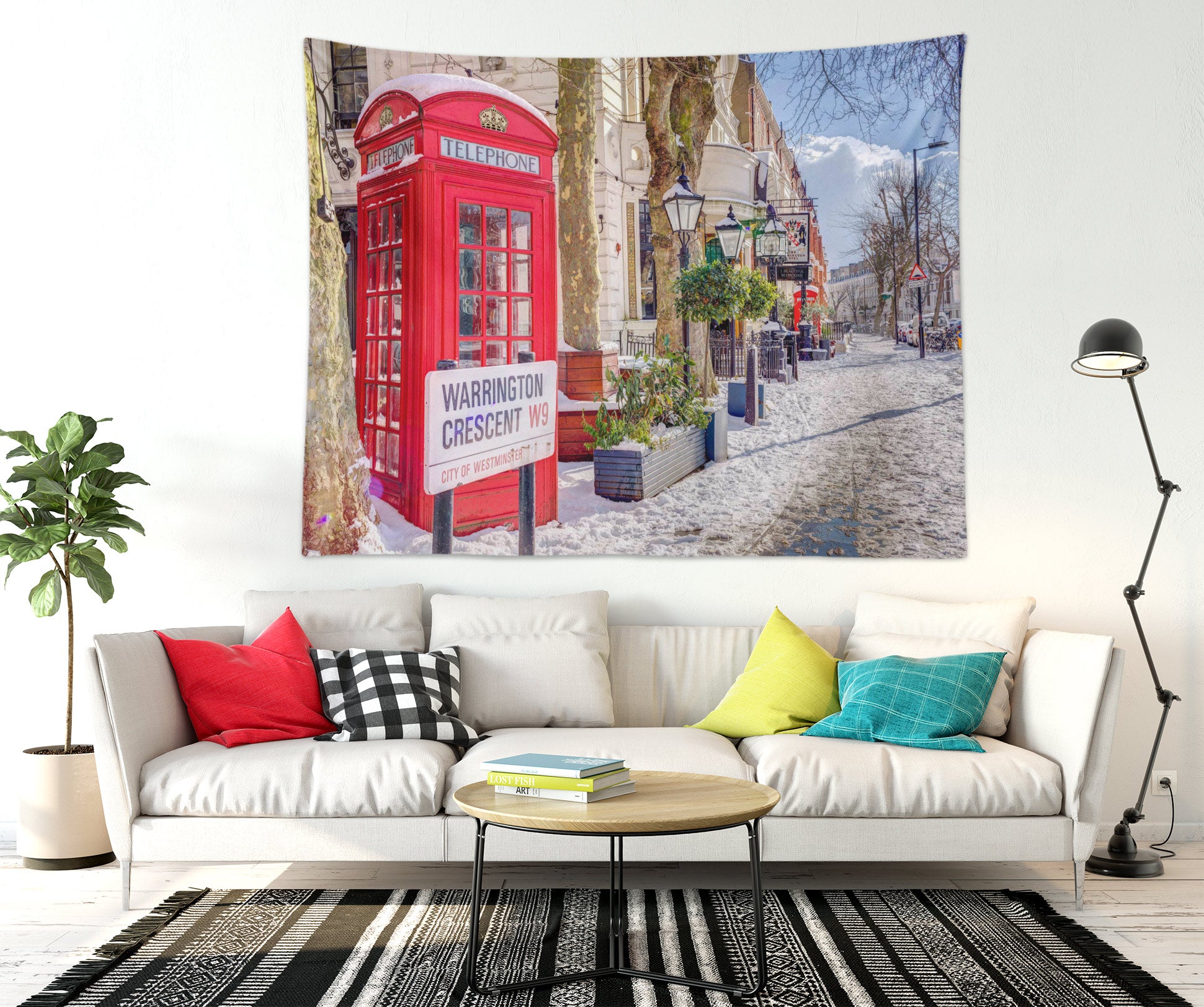 3D Alley Red Telephone Booth 112184 Assaf Frank Tapestry Hanging Cloth Hang