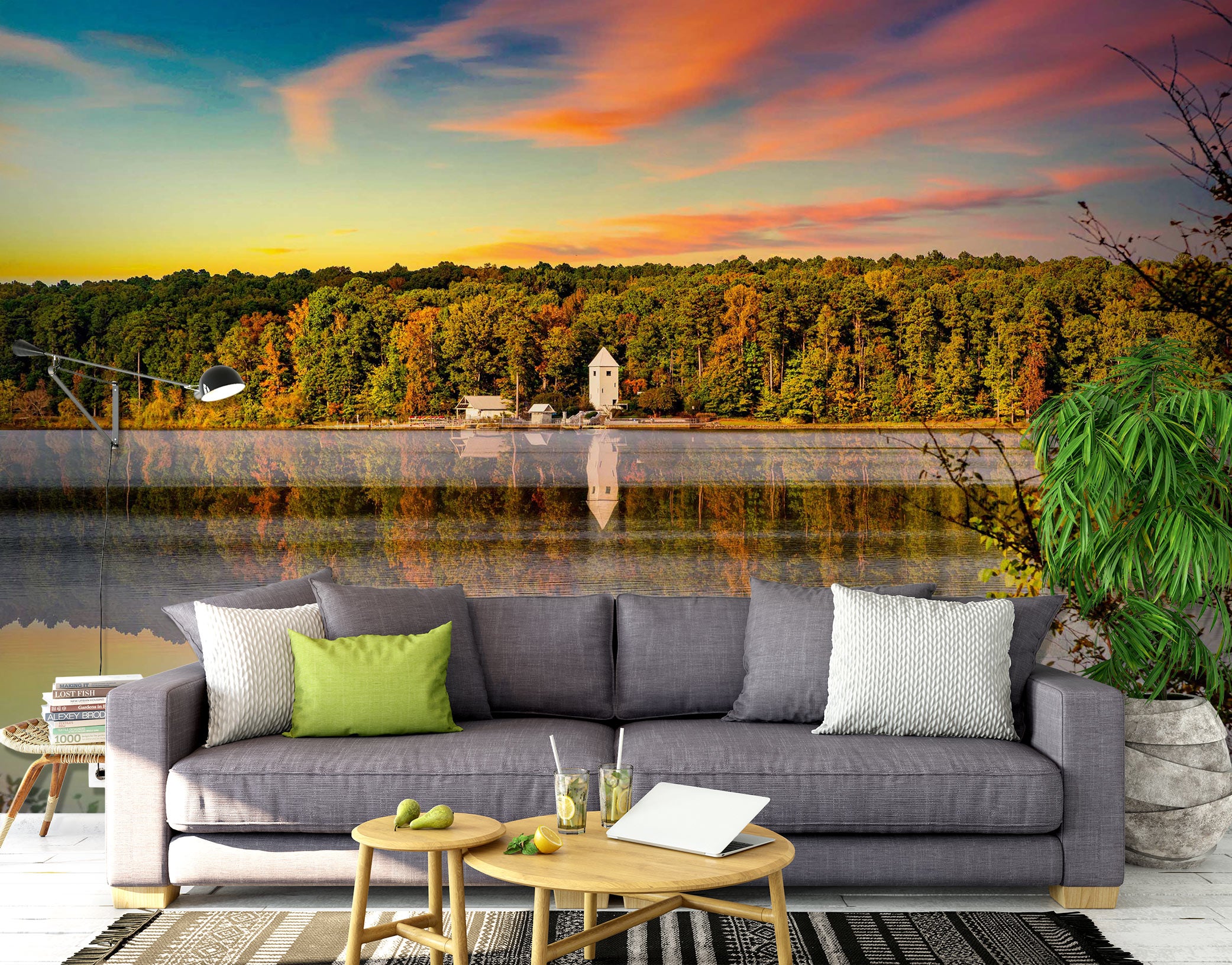 3D Sunset Forest Lake 5232 Beth Sheridan Wall Mural Wall Murals