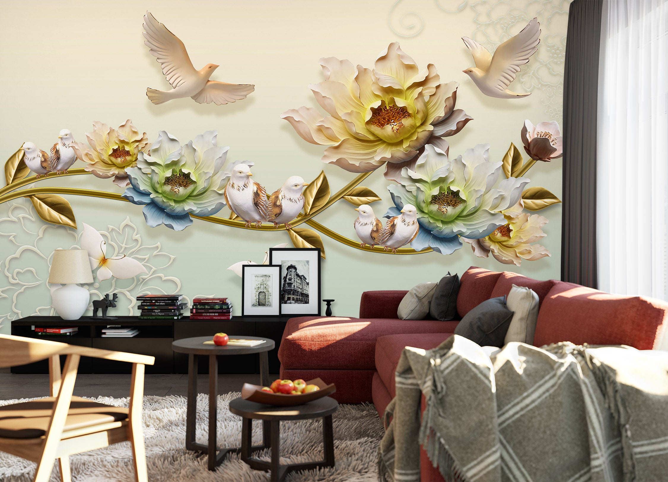 3D Flowers Birds 1610 Wall Murals