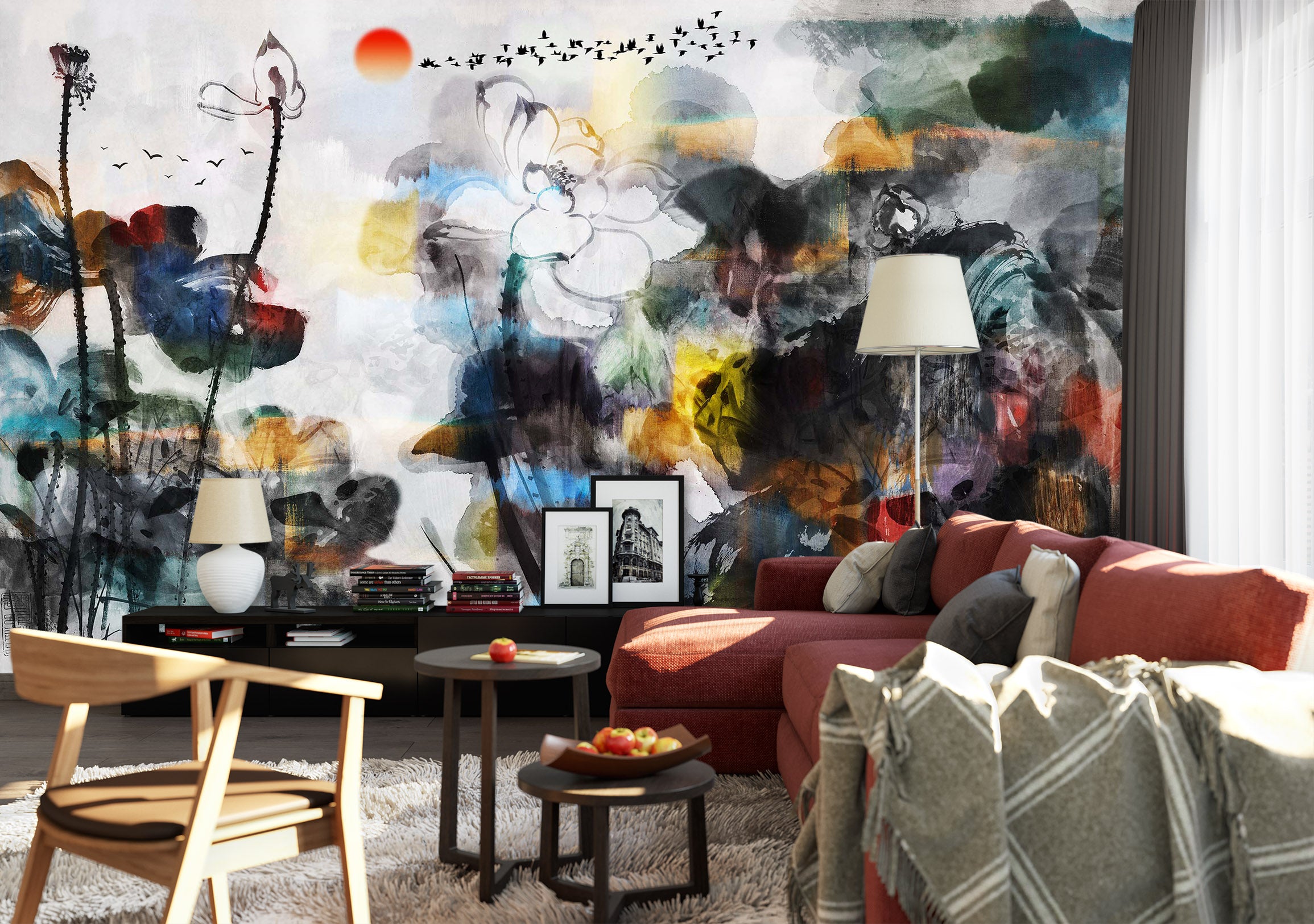 3D Painted Lotus Pond 1455 Wall Murals