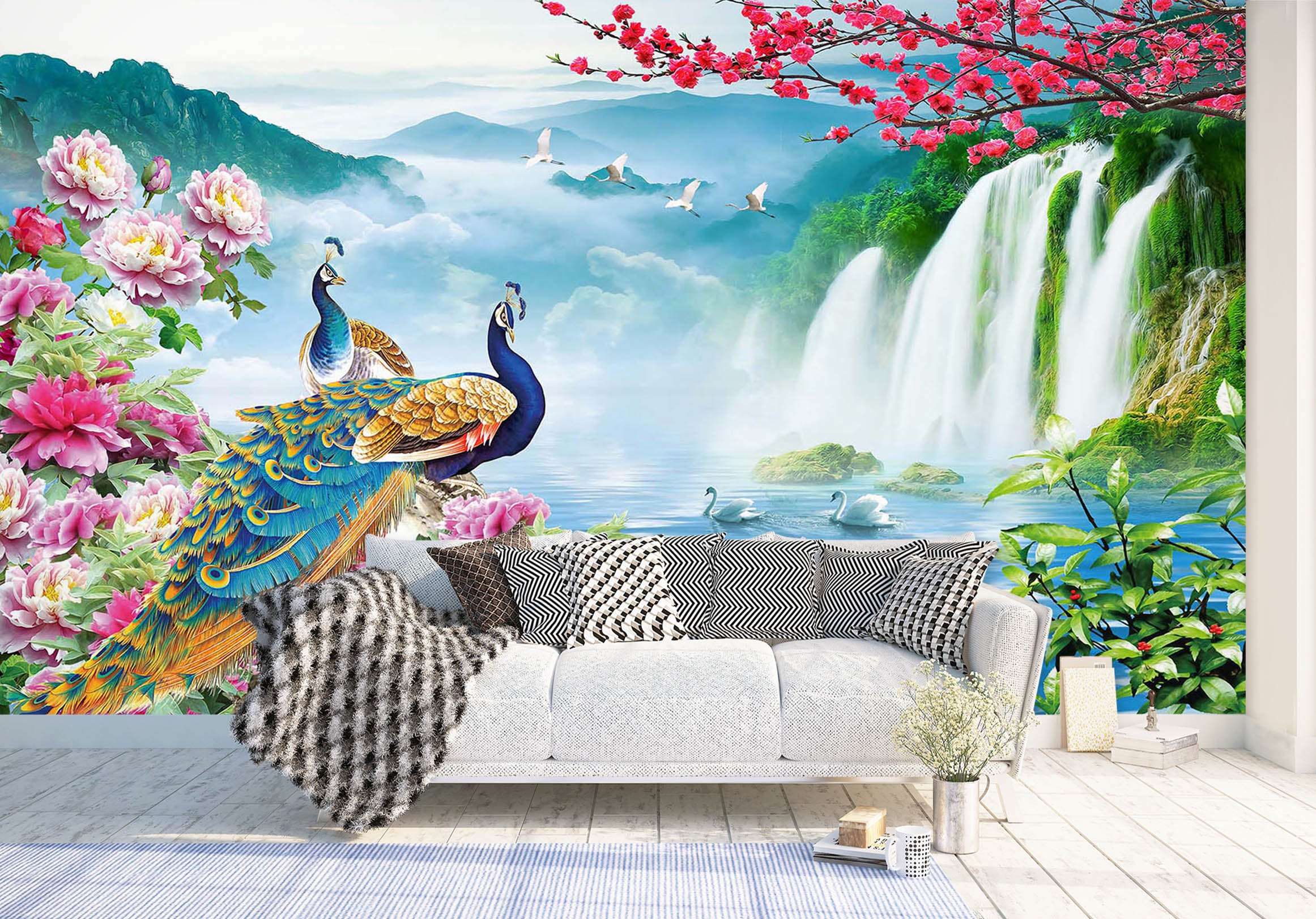 3D Peacock Falls 1419 Wall Murals