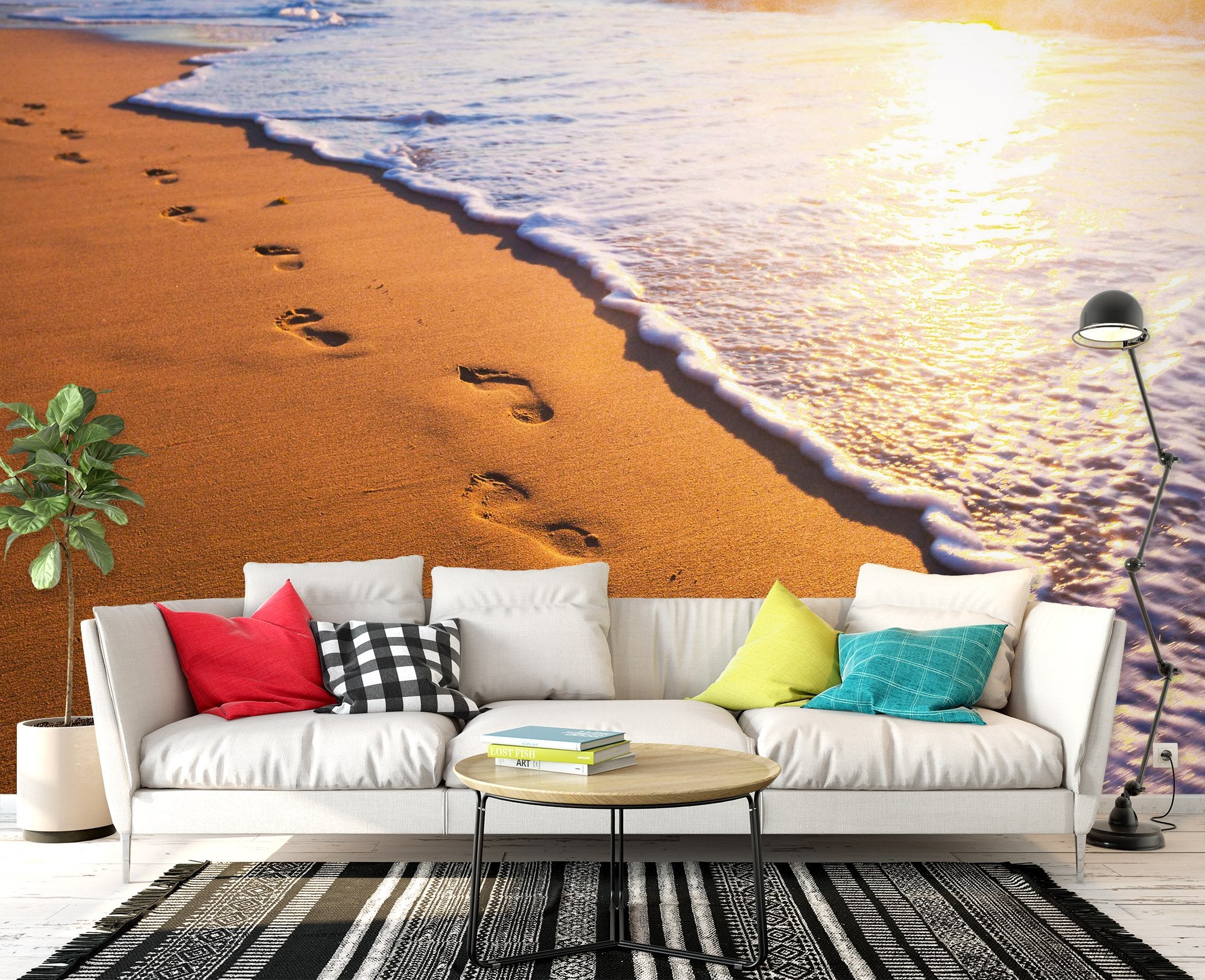 3D Beach Footprints 1447 Wall Murals Wallpaper AJ Wallpaper 2