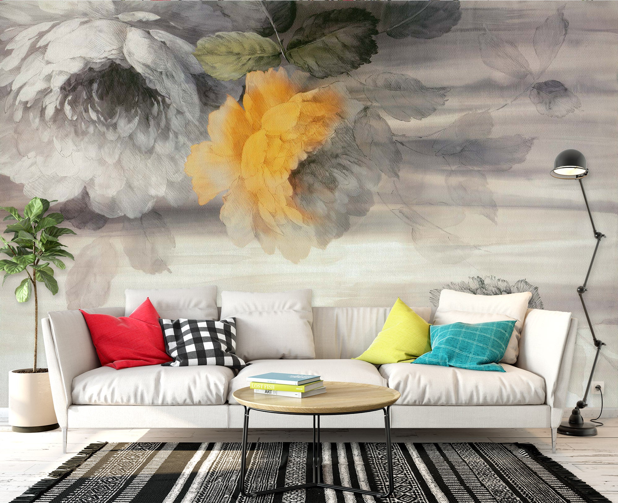 3D Hand Drawn Flowers 1485 Wall Murals