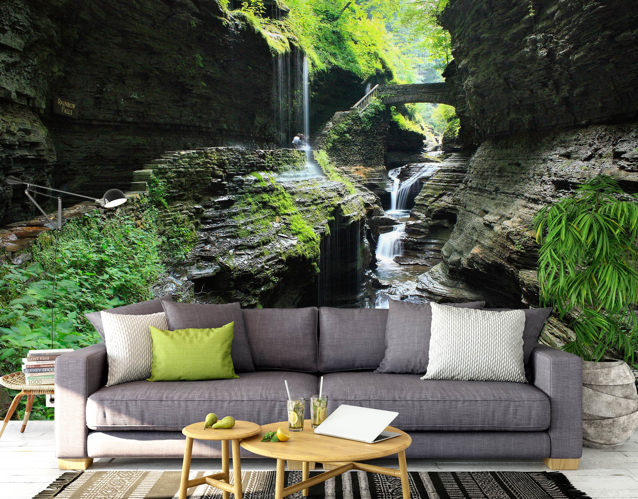 3D Waterfall Stones 1471 Wall Murals