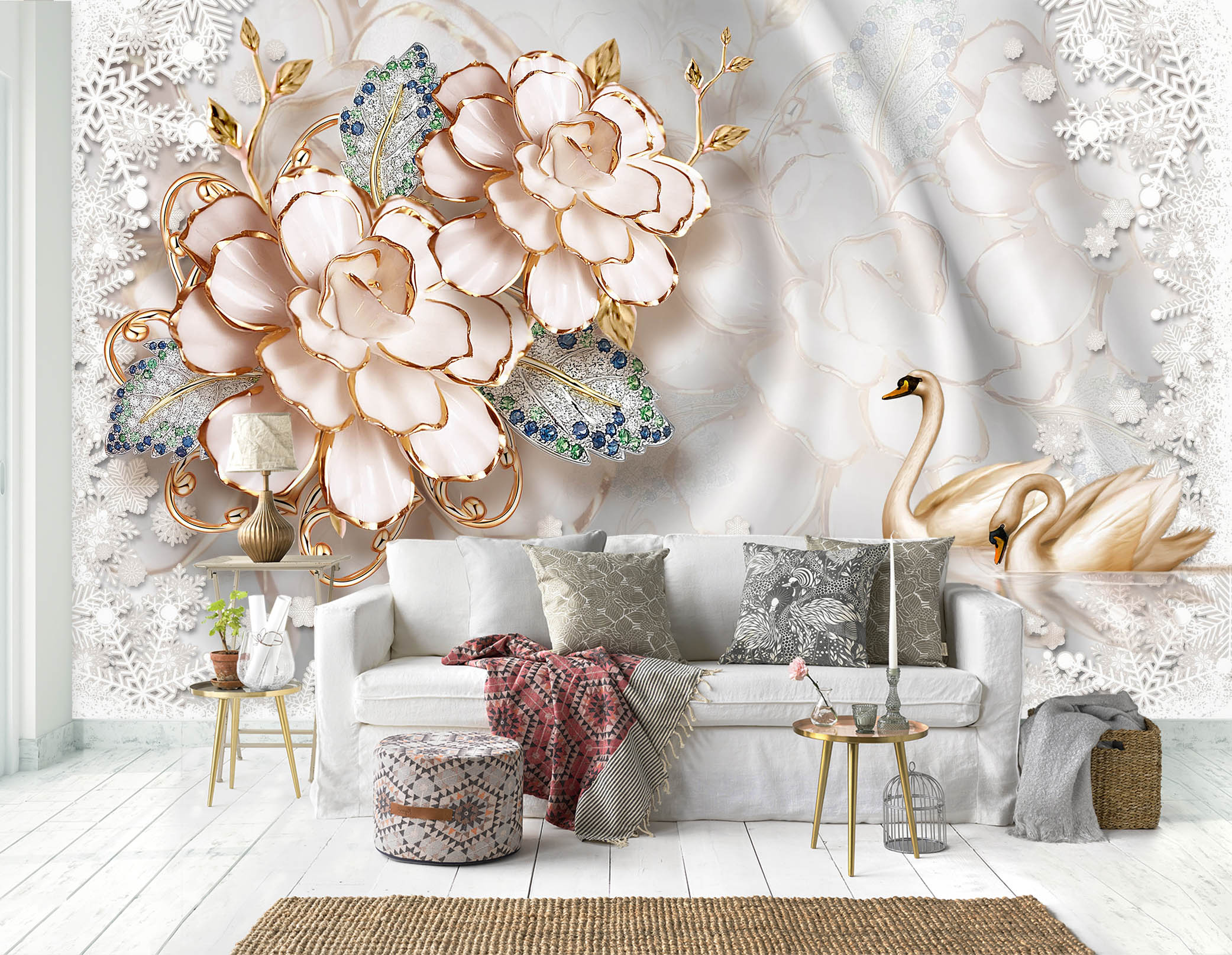 3D Pink Flowers 1534 Wall Murals