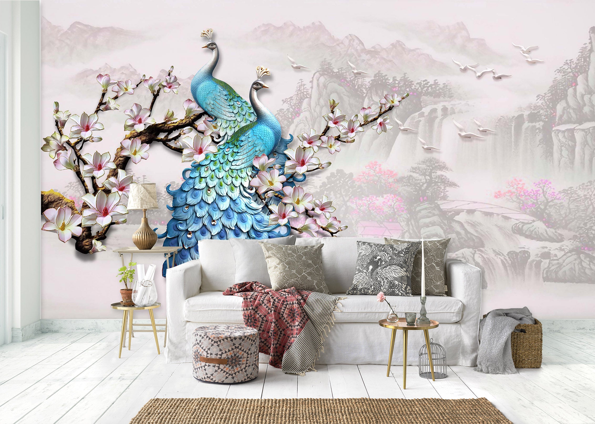 3D Flower Peacock 1456 Wall Murals