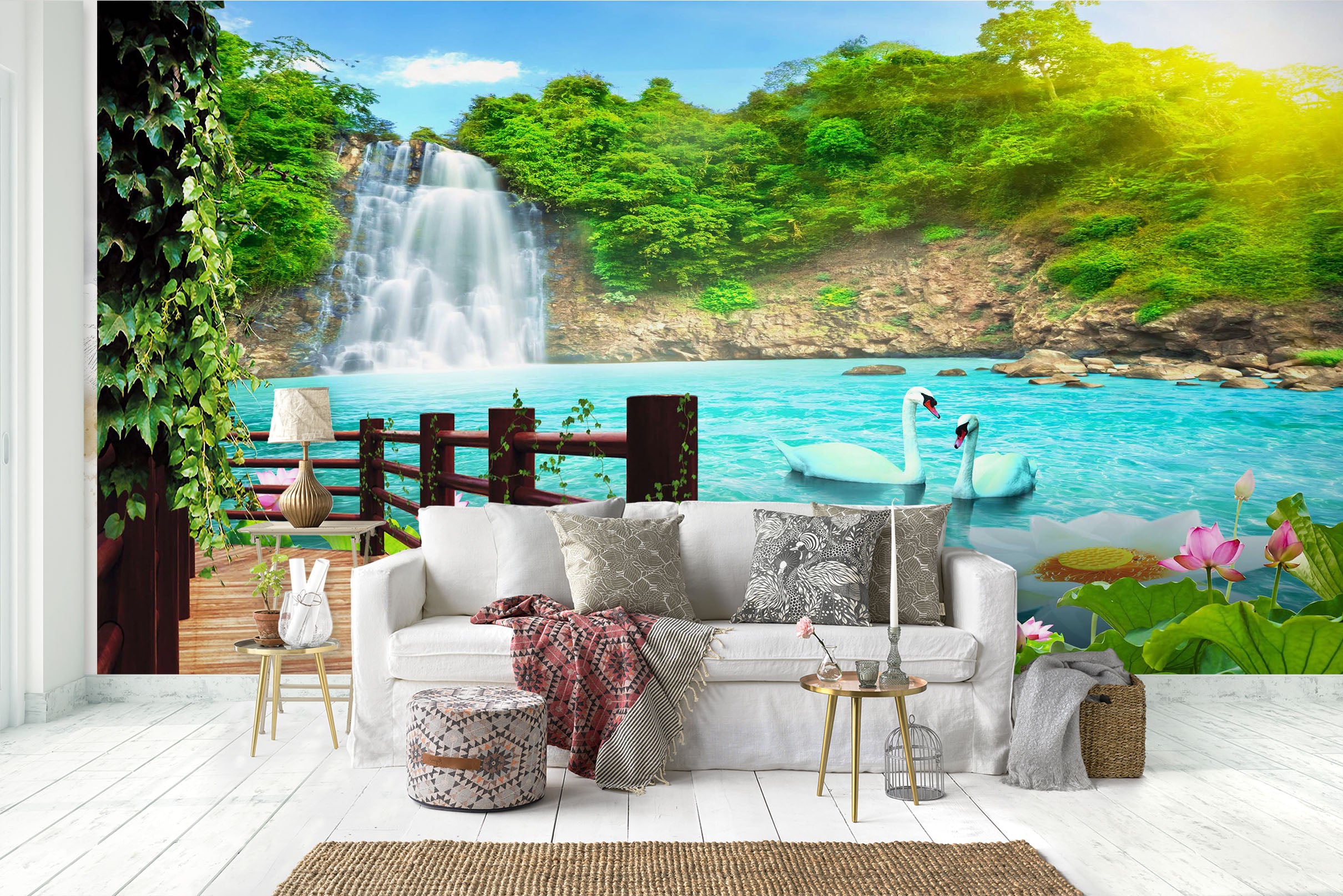 3D Swan Lake 1407 Wall Murals