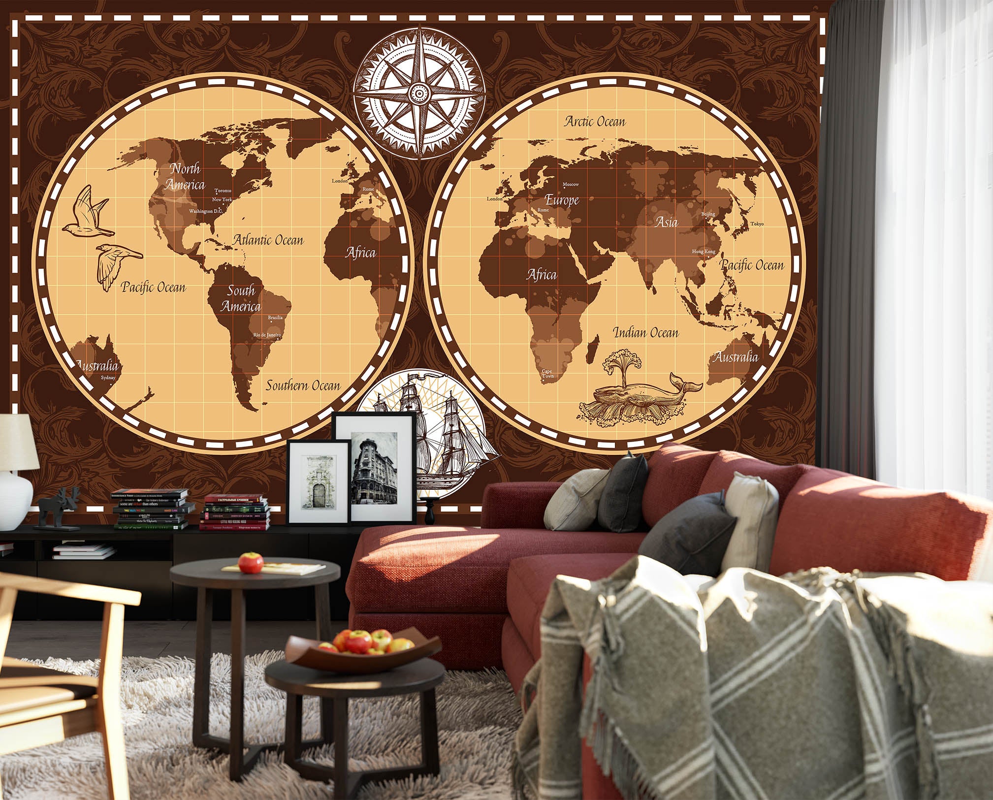 3D Abstract Dolphin 2068 World Map Wall Murals