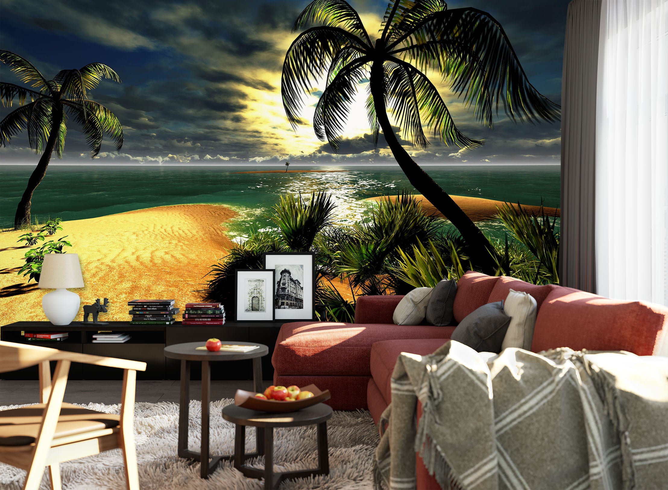 3D Coconut Tree Beach 1104 Wall Murals